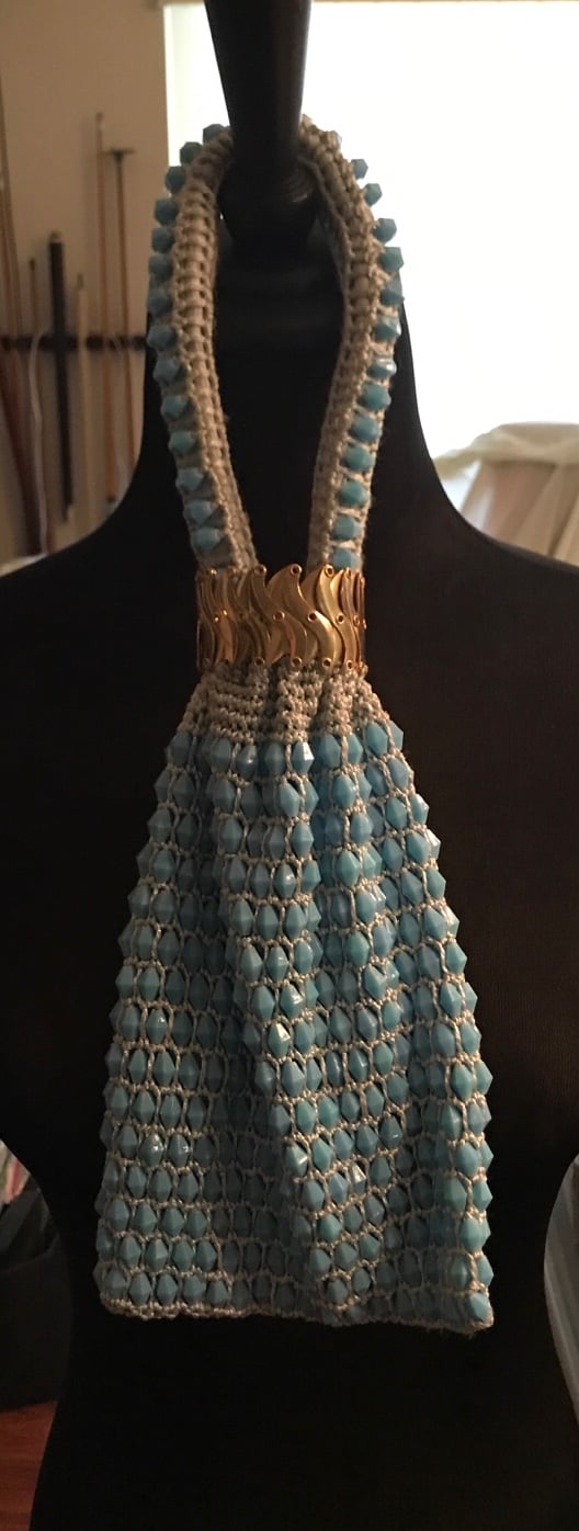 Beautiful unique purse with blue beads crocheted!￼