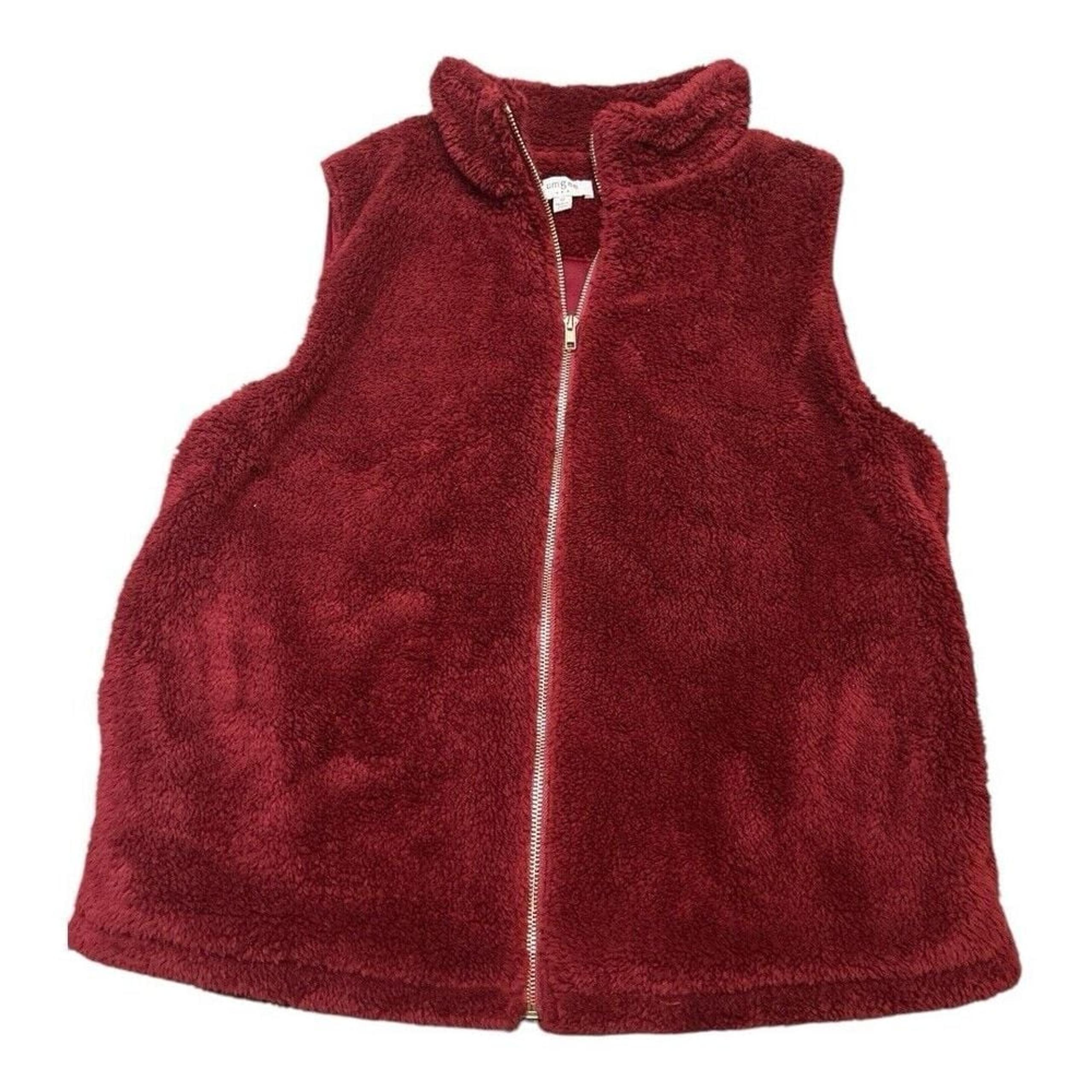 Umgee Plush Fleece Excursion Vest Women's Medium Crimson Maple Red Deep Pile