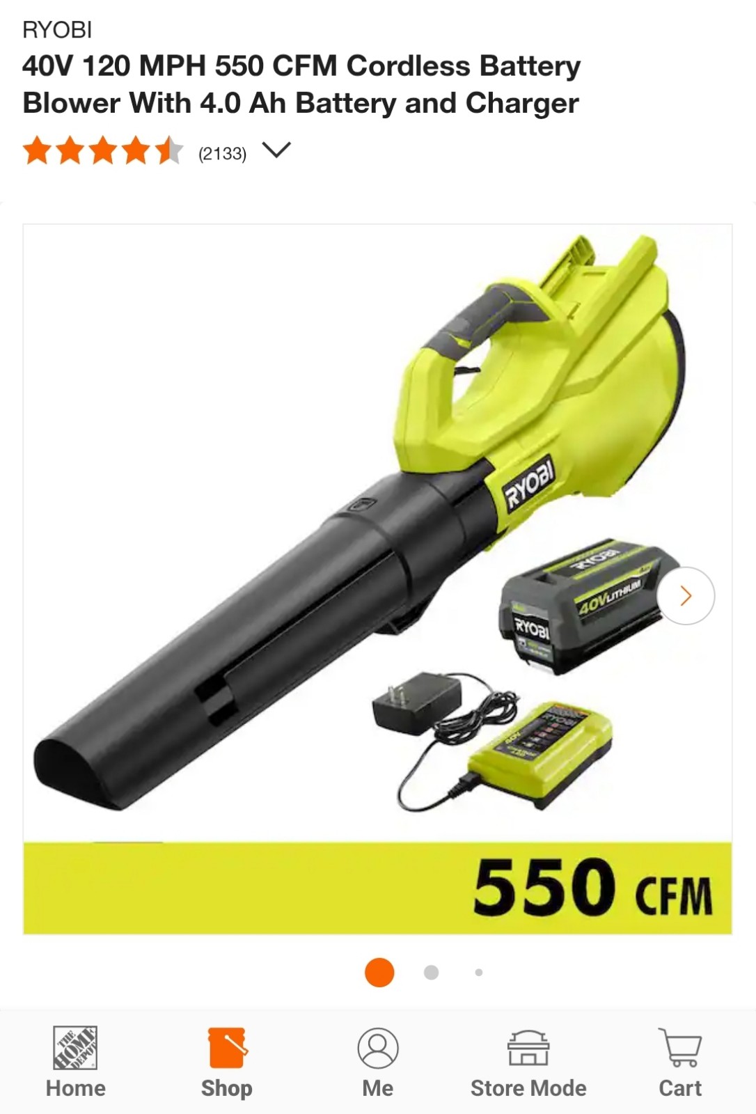 ⭐️NEW⭐️ Ryobi 40V 120 MPH 550 CFM Blower Kit 4.0 Battery