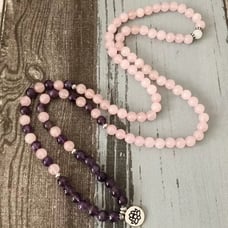 Rose Quartz 108 Beads Mala Prayer Amethyst Beads Healing Balance Necklace