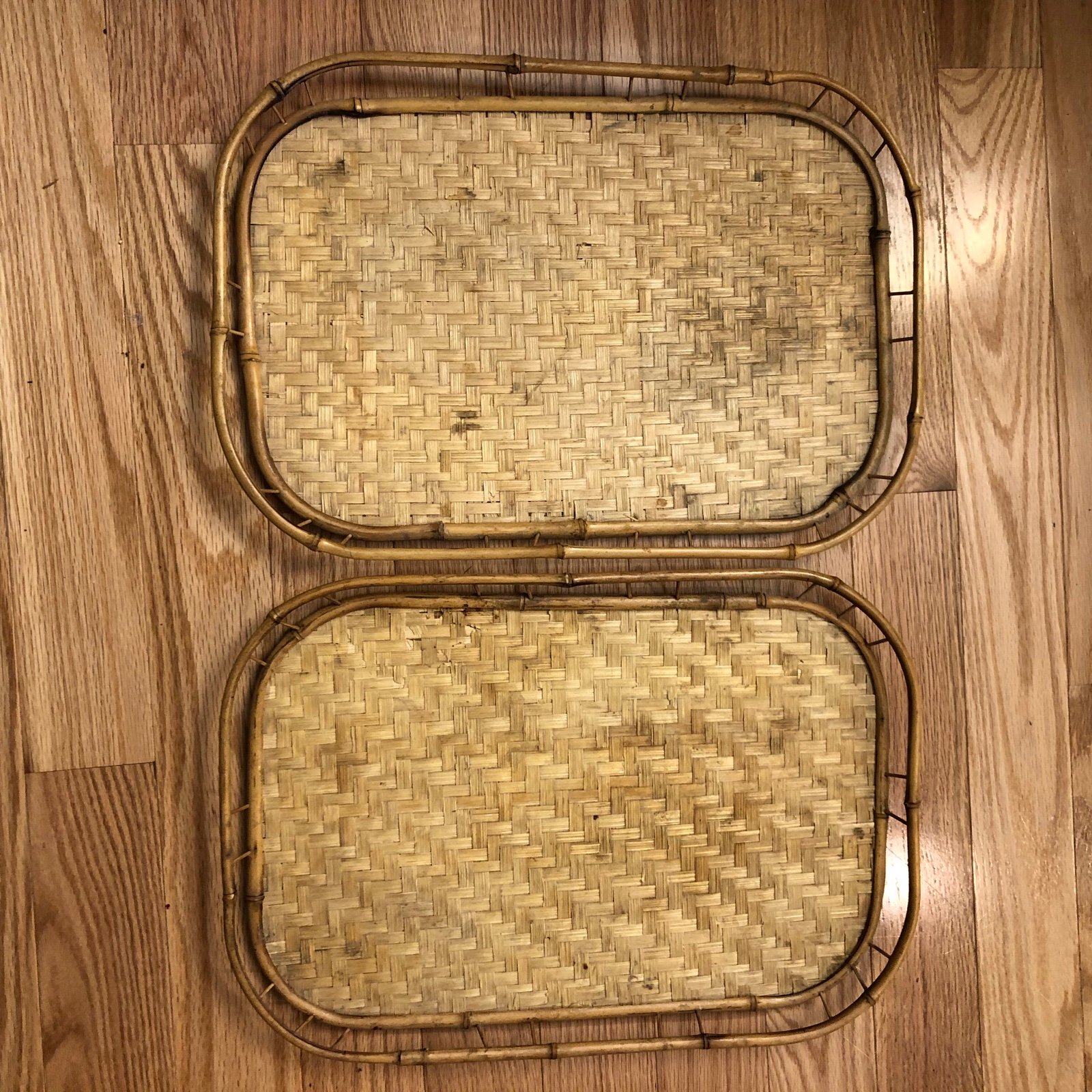 Vintage Bamboo, Rattan Trays - Set of 2