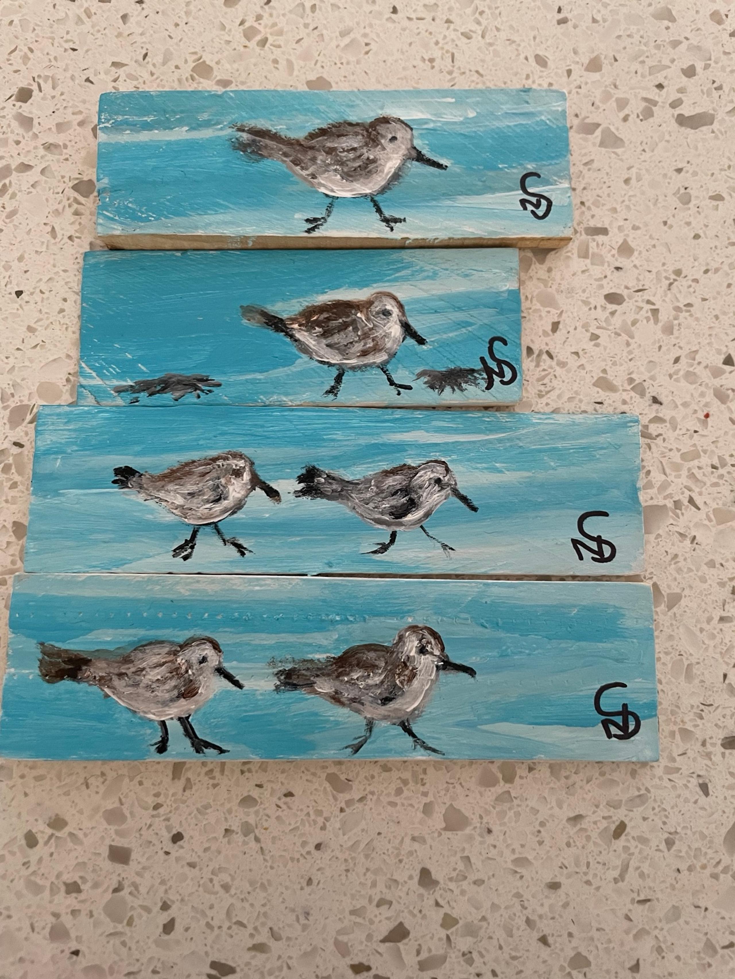 Set of 4 wooden bookmarks hand painted coastal sandpipers
