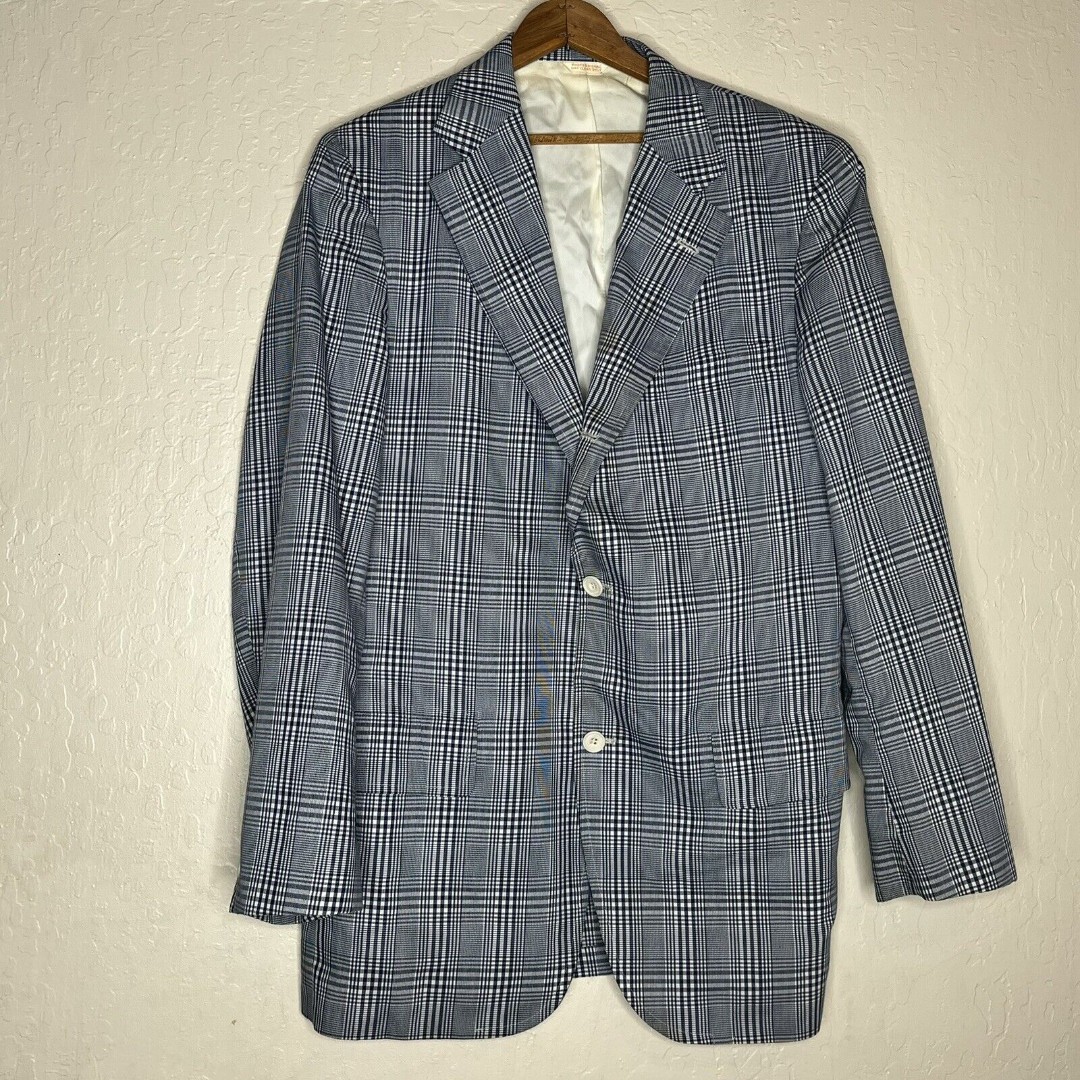 Vintage Phelps-Terkel Gray Plaid Sport Blazer Jacket Union Made Mens Size 46