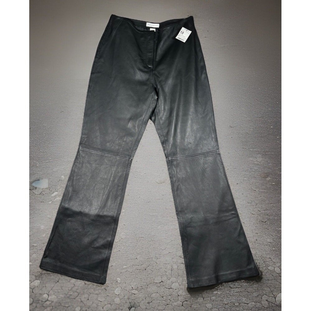 NWT Worthington Pants Women's 10 Black Genuine Leather Zip-Up Polyester Lined