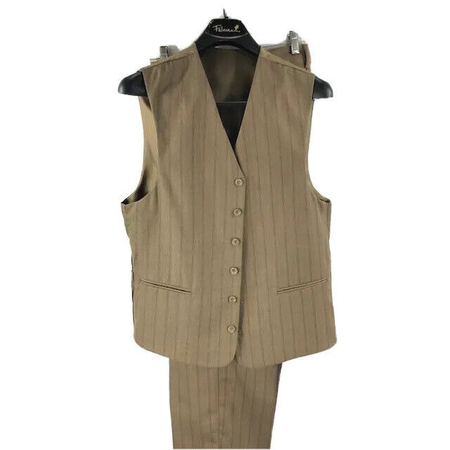 Falcone Men's Taupe Brown 3 Piece Pinstriped Suit Pleated Pants Senate Size 38R - detail