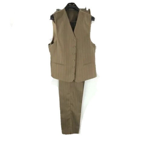 Falcone Men's Taupe Brown 3 Piece Pinstriped Suit Pleated Pants Senate Size 38R - detail