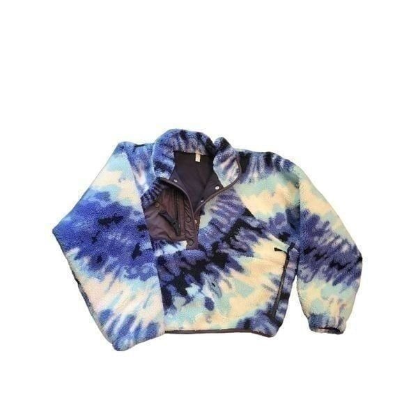 Free People Movement Pullover Women's XS Blue Rocky Ridge Fleece Snap Tie Dye