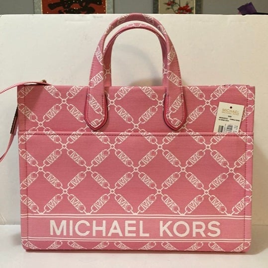 MICHAEL KORS Gigi Large Grab Tote Camila Rose Pink Jacquard