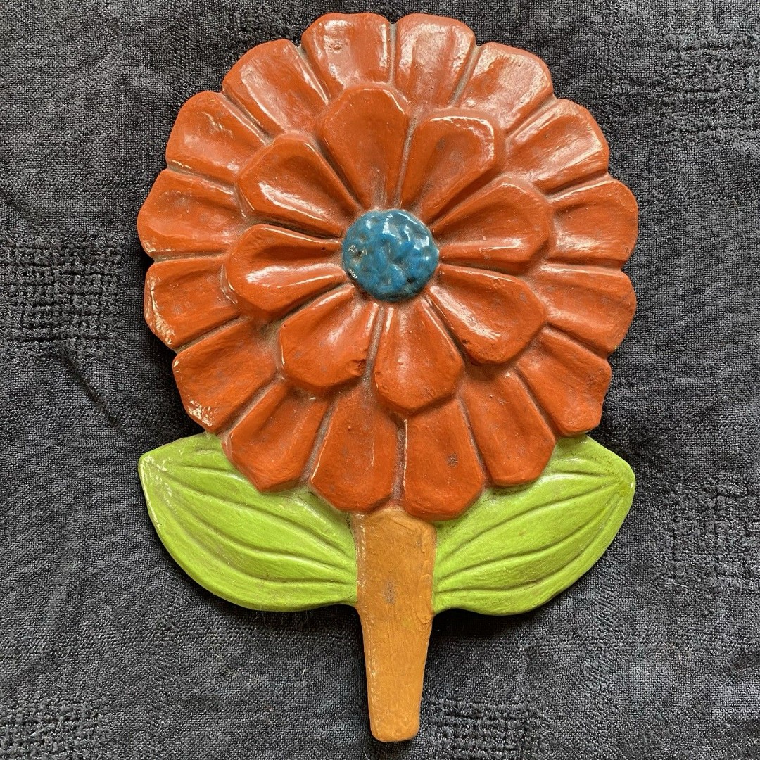 Vintage 70’s Ceramic Hand Painted Flower Wall Hanging Art. Cottage Core. Boho.