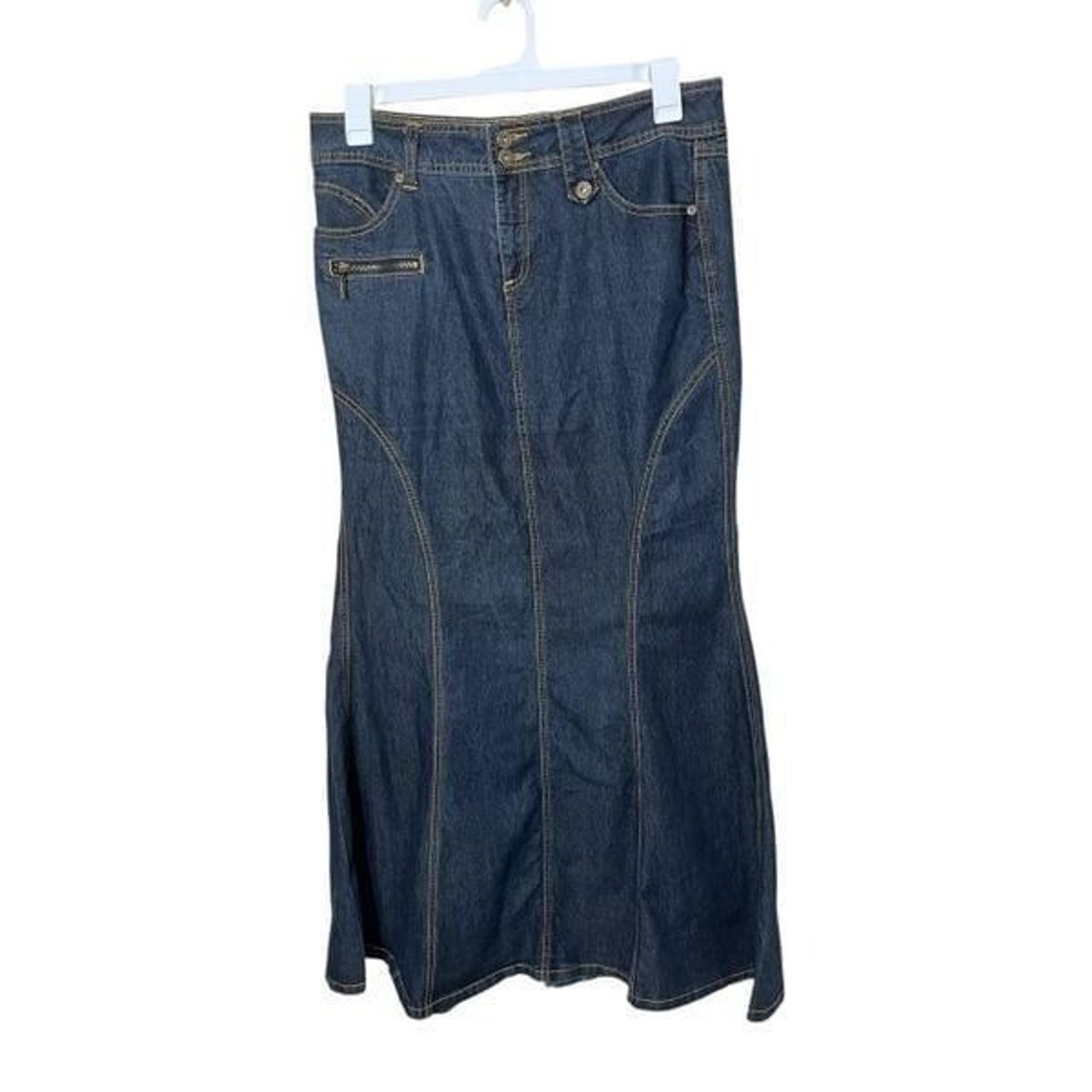 BISOU BISOU Y2K Denim Maxi Mermaid Skirt Size 18 inch waist