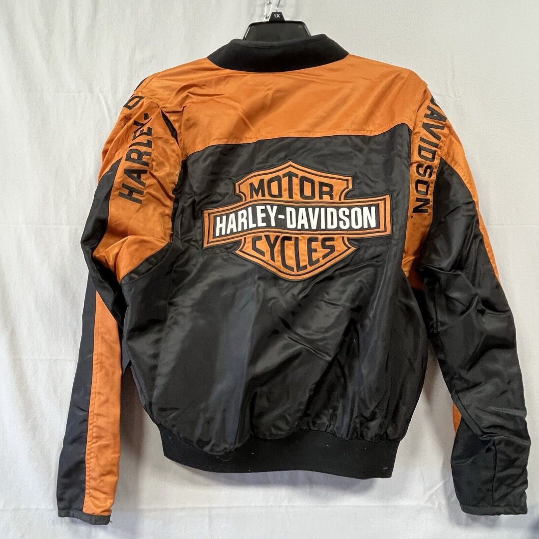HARLEY DAVIDSON Mens Large L Black Orange Racing Jacket
