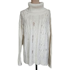 Free People Anita Distressed Complex Cable Small Knit Sweater
