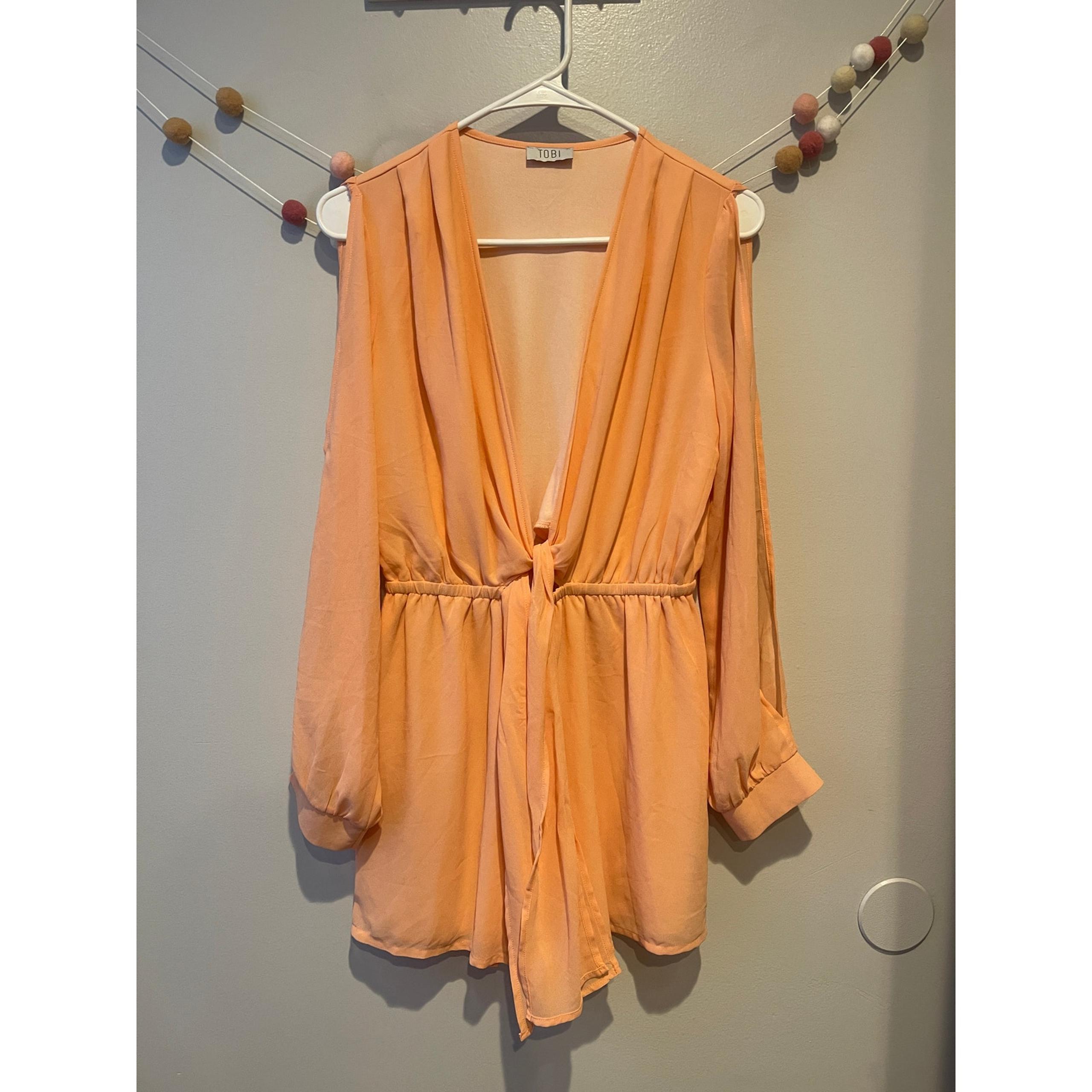 Tobi Women’s LS Blousy Peach Chiffon Shorts JumpSuit/ Romper