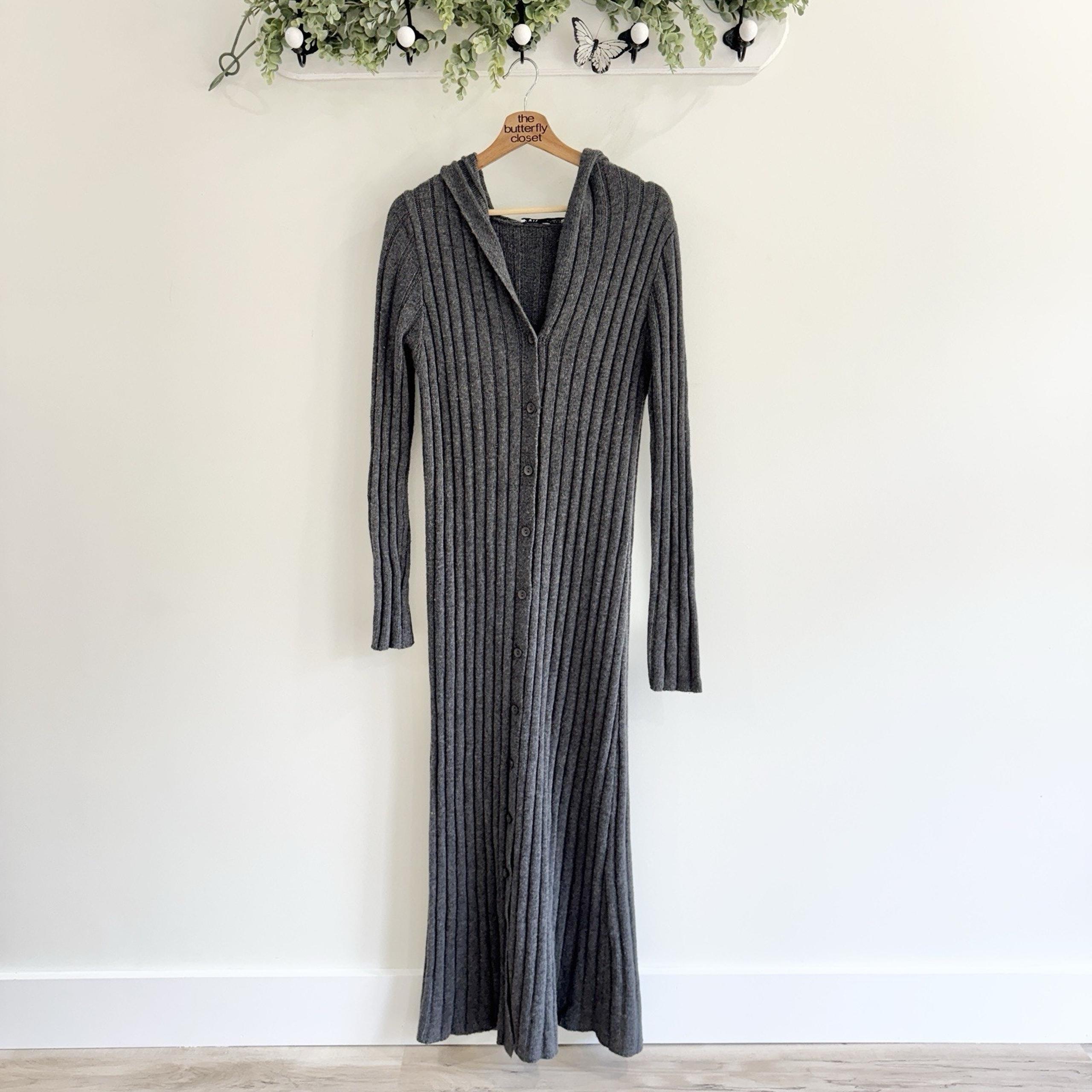 Zara Grey Button Down Hooded Sweater Dress Small XX7014