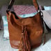 Patricia Nash Otavia Distressed Cognac Brown Leather Tassel Bucket Tote Bag