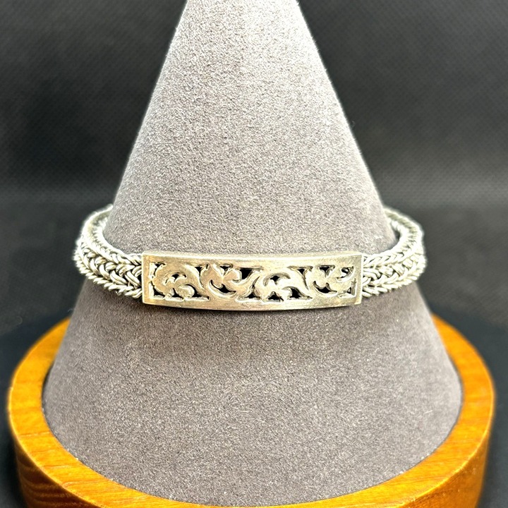 VTG Luis Hill Sterling Silver 925 Scroll Design ID Style Bracelet Woven Link 7