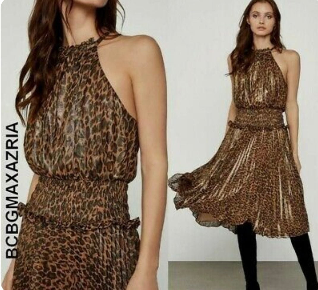 BCBGMaxAzria Metallic Bronze Leopard Print Dress