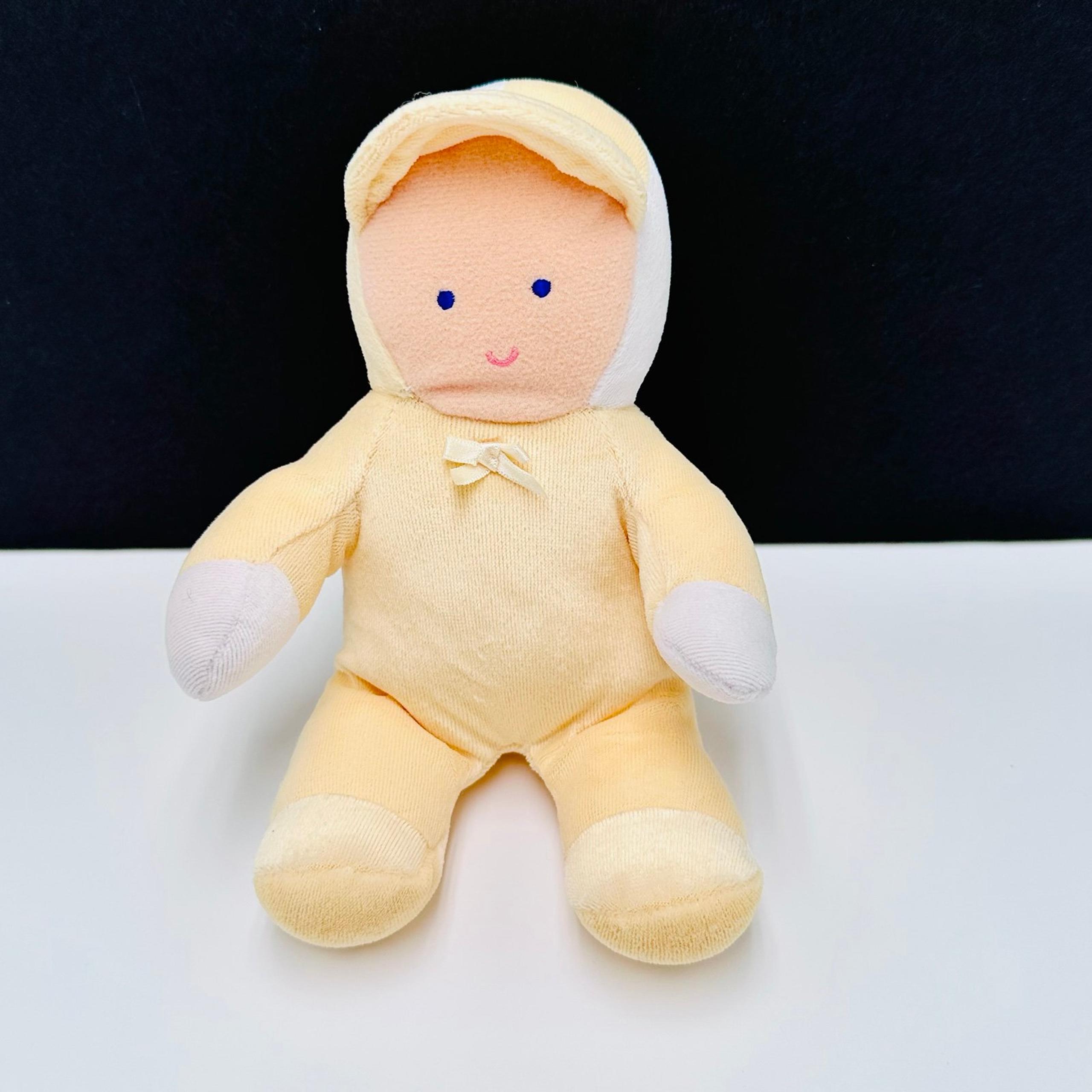 Animal Fair Baby Boy Doll Rattle White Yellow Cap 8” Vintage Rare