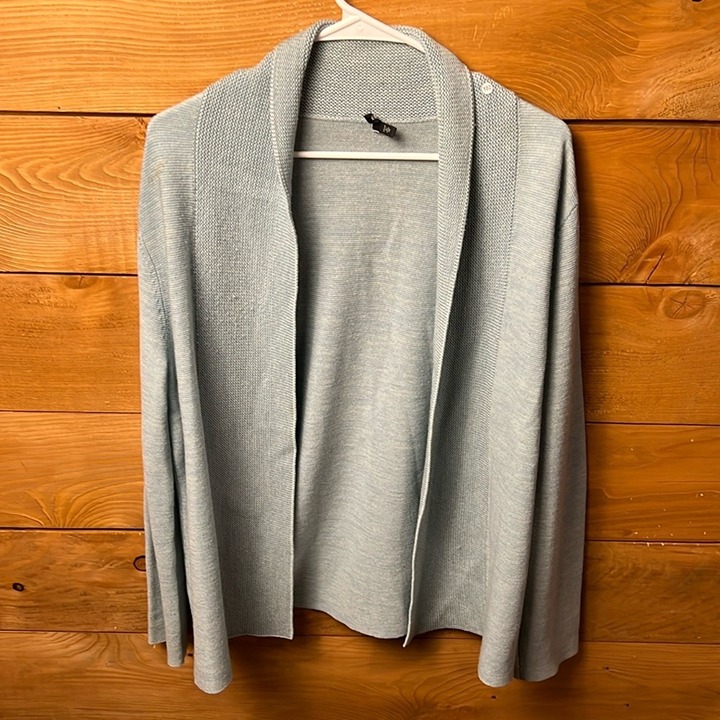 Eileen Fisher 100% Merino Wool Open Knit Cardigan Womens Sweater Lg sea foam