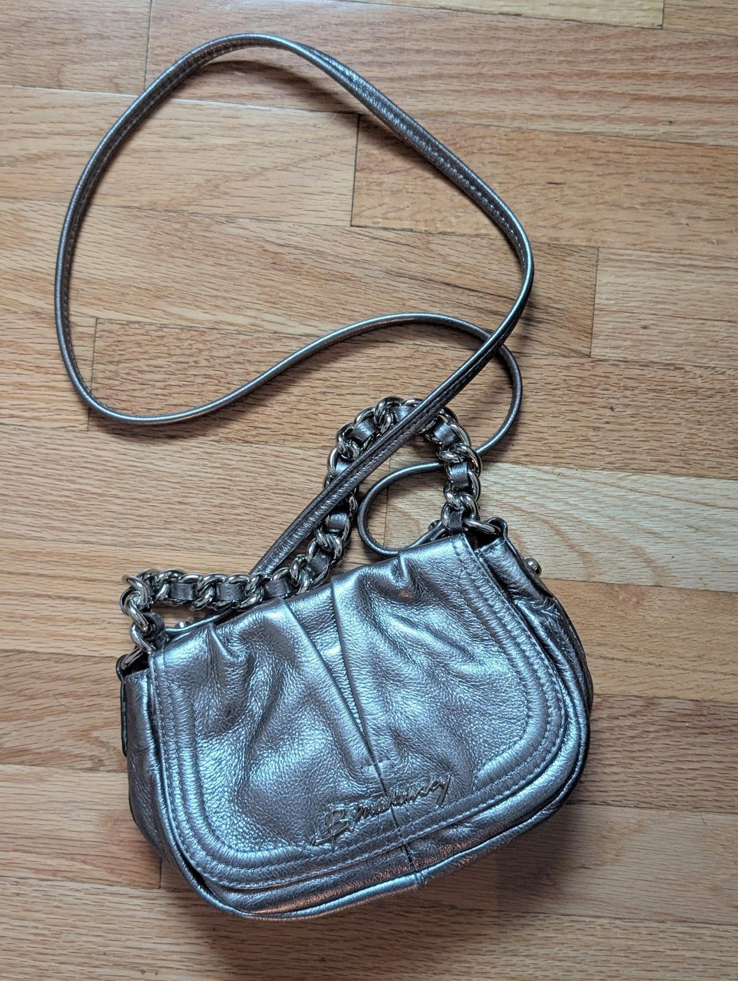 B Makawsky Crossbody Chain Metallic Leather Bag