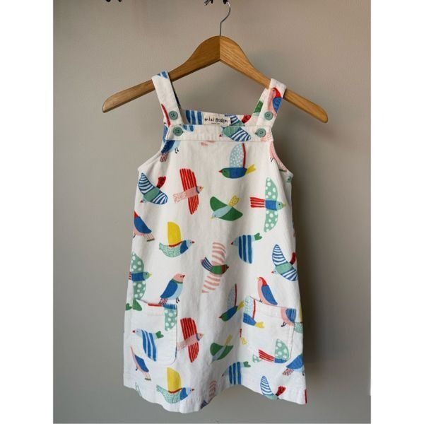 Mini Boden Multicolor Birds Corduroy Overall Dress Size 7-8Y Girls