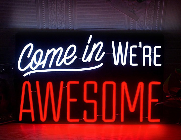 Vivid Bright White / Red “Come In We’re Awesome” LED Light Store Business Decor