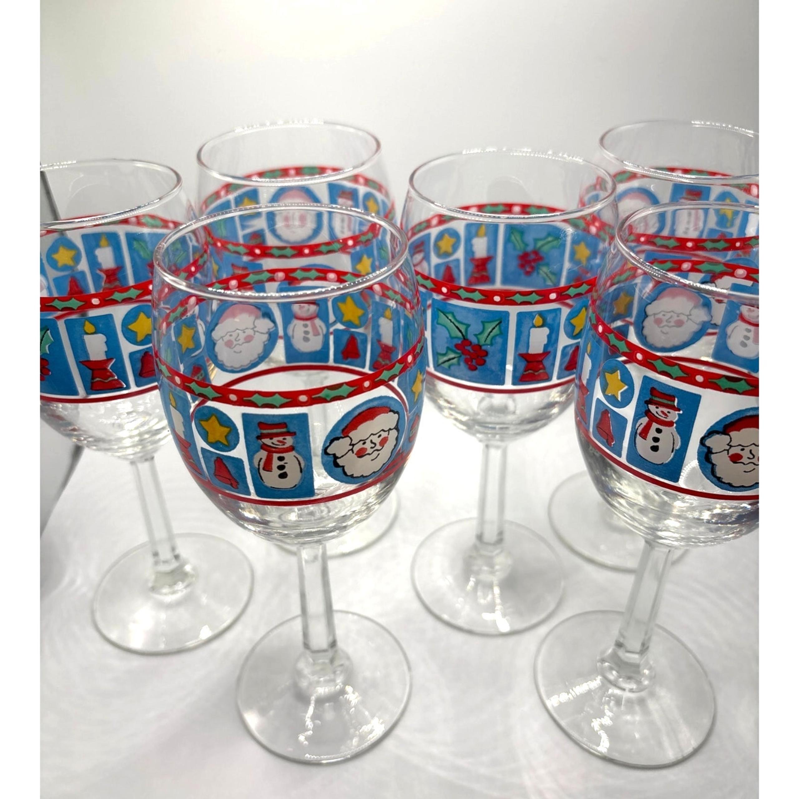 Libbey Stemmed Vintage Set Of 6 “Postage Stamp” Collection Christmas Wine Glass