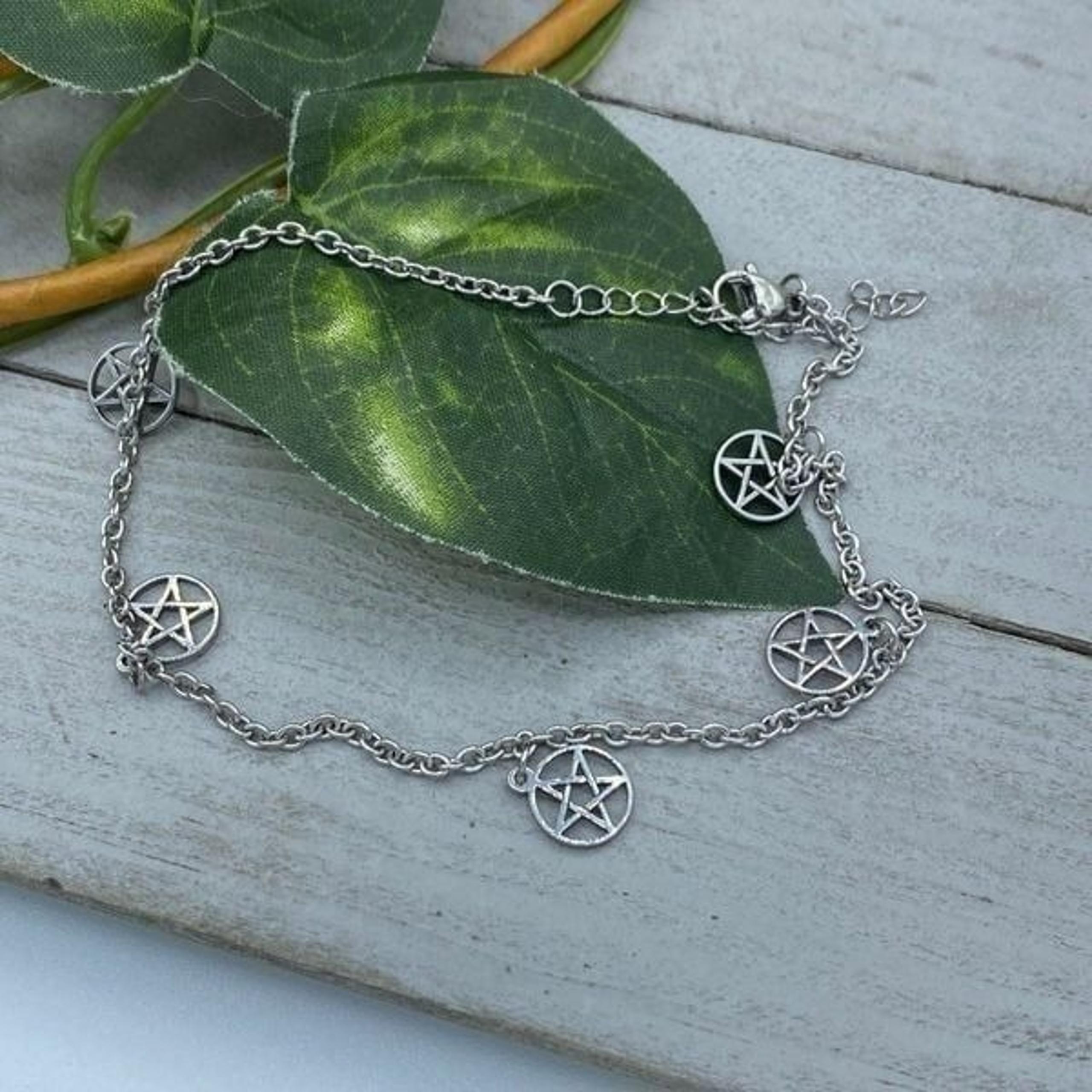 Stainless Steel Anklet With Pentacles Ankle Bracelet
