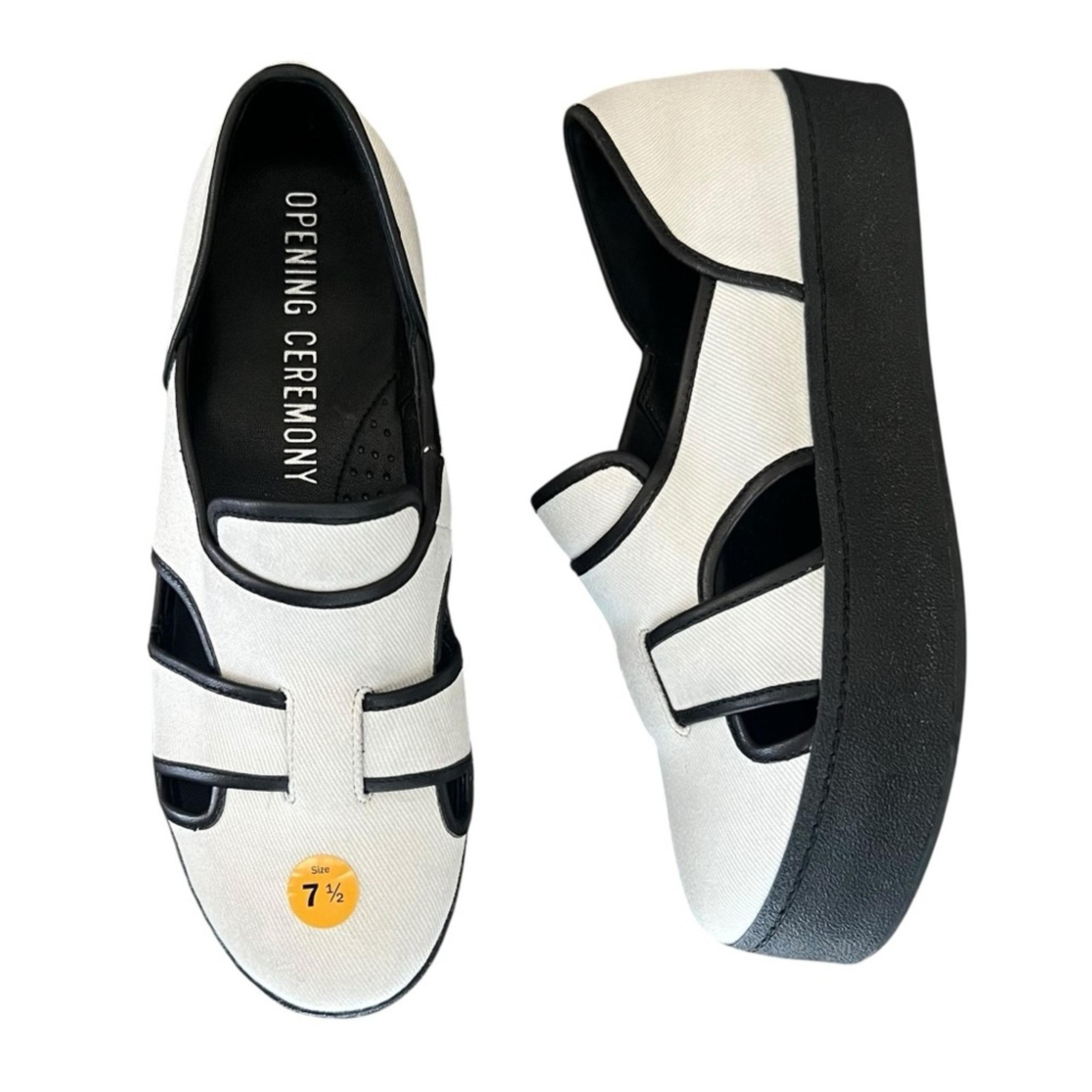 Opening Ceremony Women’s Bing White Denim Cutout Black Platform Sandal Shoes 7.5