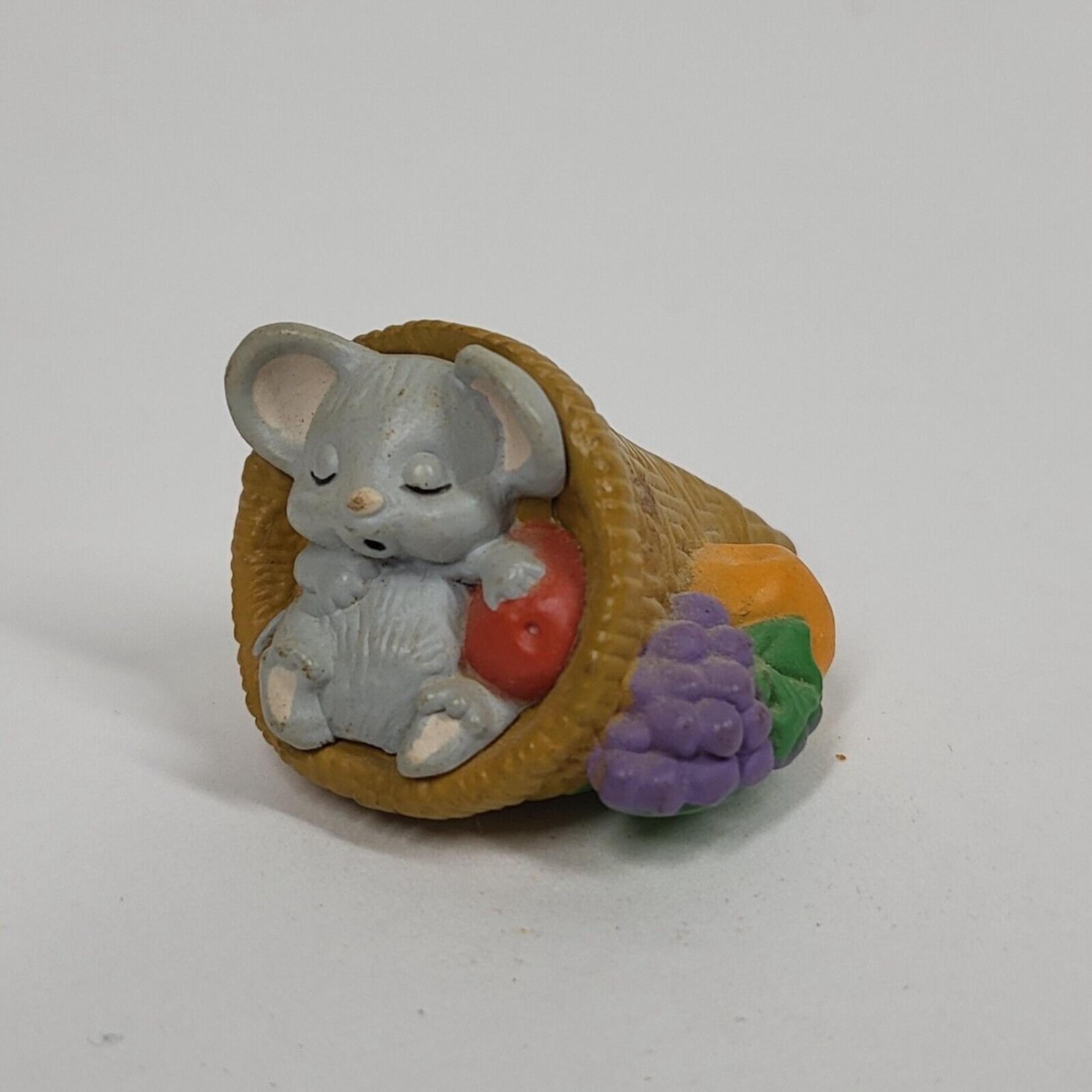 Mouse in Cornucopia Figurine Vintage Hallmark 1988 Merry Miniature Thanksgiving