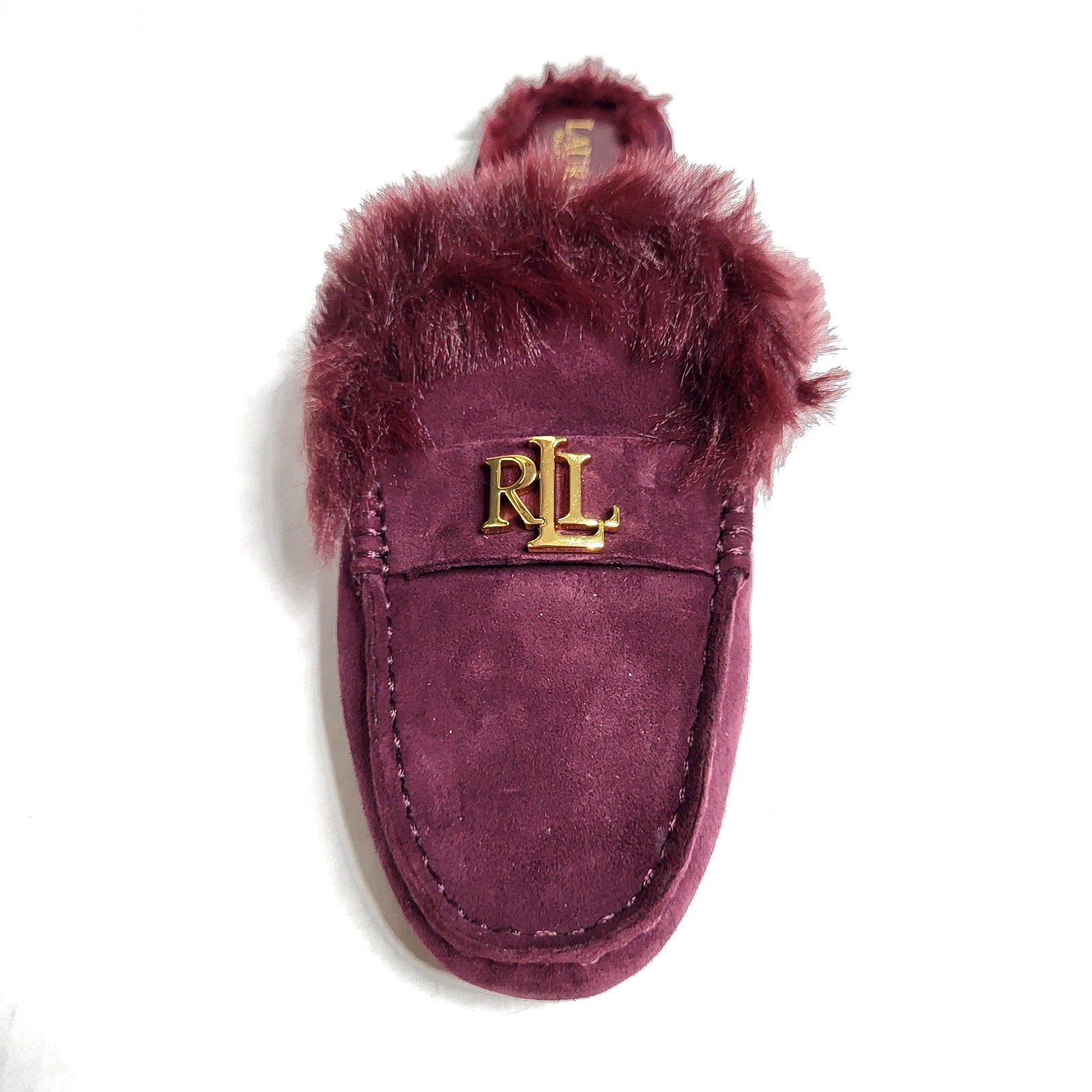 Lauren Ralph Lauren Size 6 B Savanah Faux Fur-Trim Red Suede Mules Women's