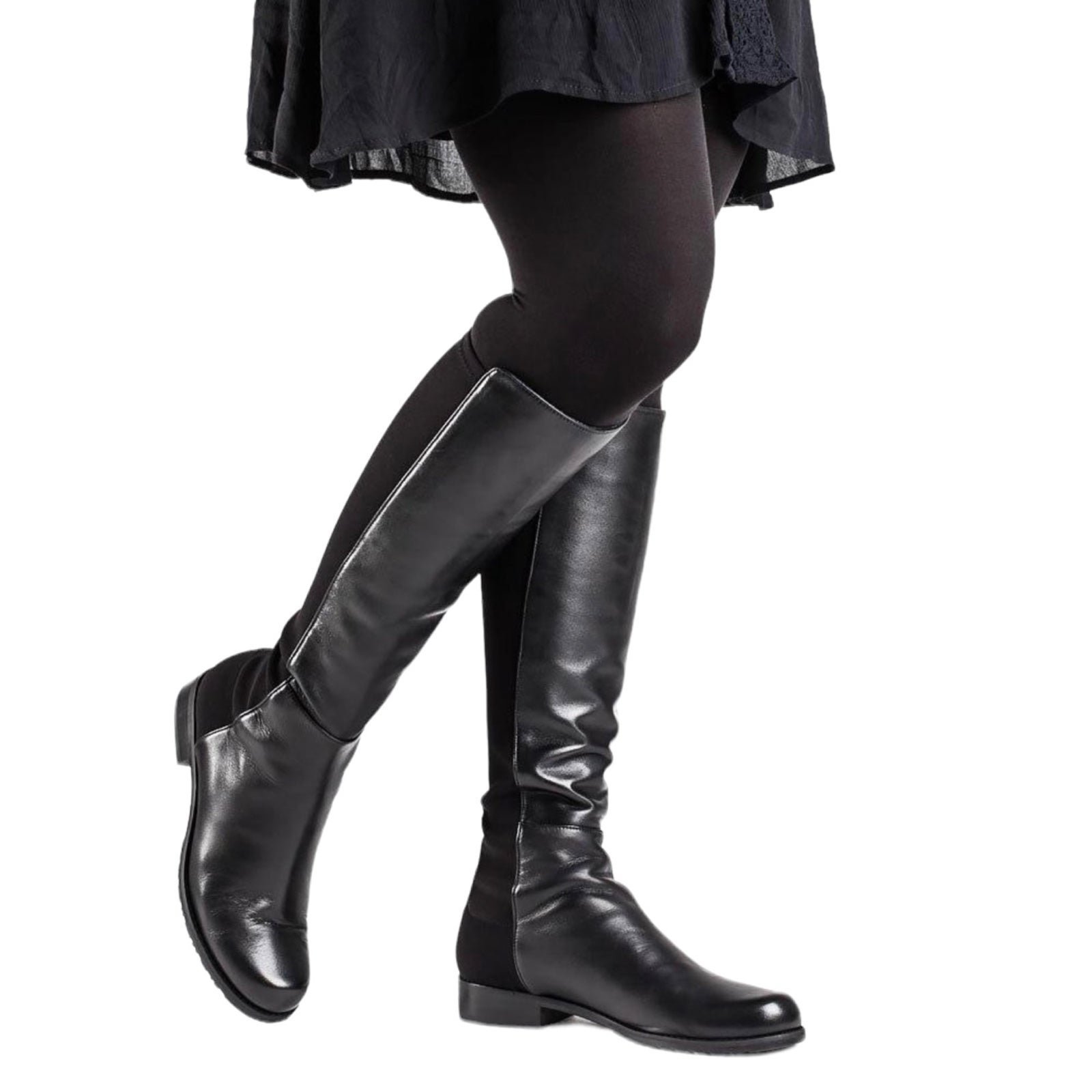 Stuart Weitzman Half N' Half Black Leather Pull On Riding Boots