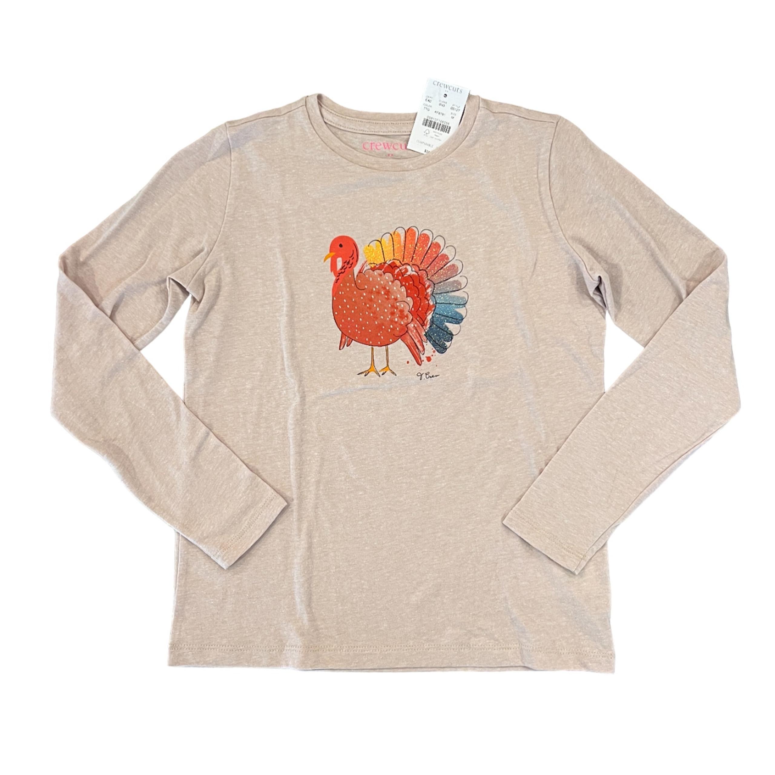 NWT J. Crew Girls' Beige Thanksgiving Turkey Long Sleeve Graphic Tee - SIZE M