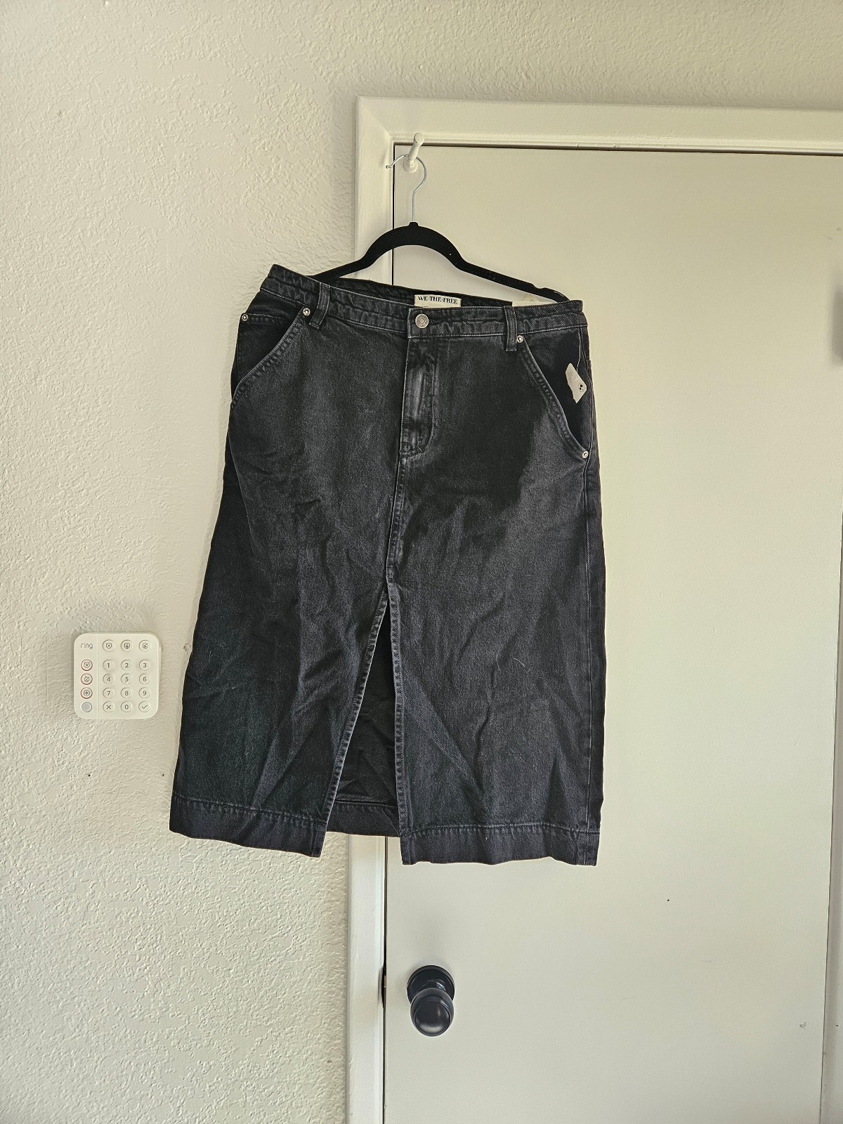 Free People - Wild Roses Midi Skirt - Black Denim, Size 31