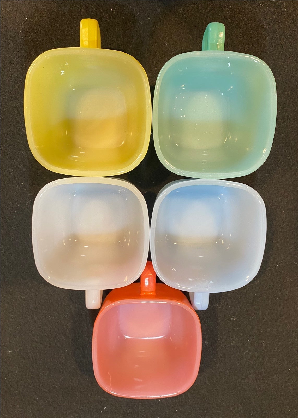 (5) Retro 1950’s GLASBAKE Lipton Soup Square Milk Glass shops Mugs
