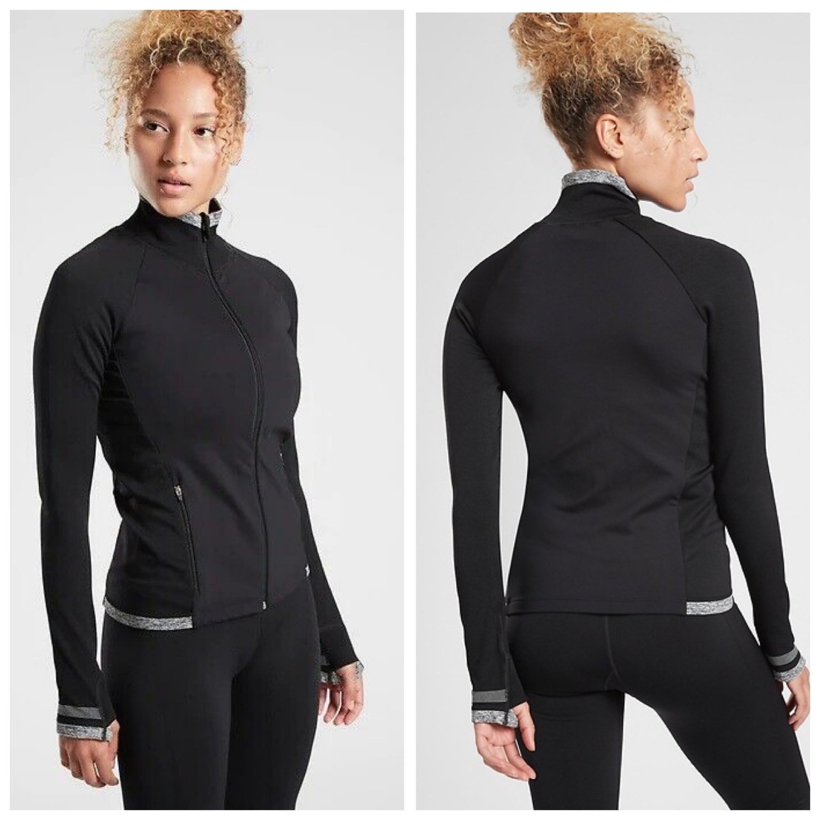 Athleta Women's Andes Hybrid Full Zip Jacket Black with Gray Accents - Size M