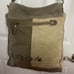 Myra Bags 1894 Upcycled Canvas Khaki & Olive green Messenger Bag leather strap f