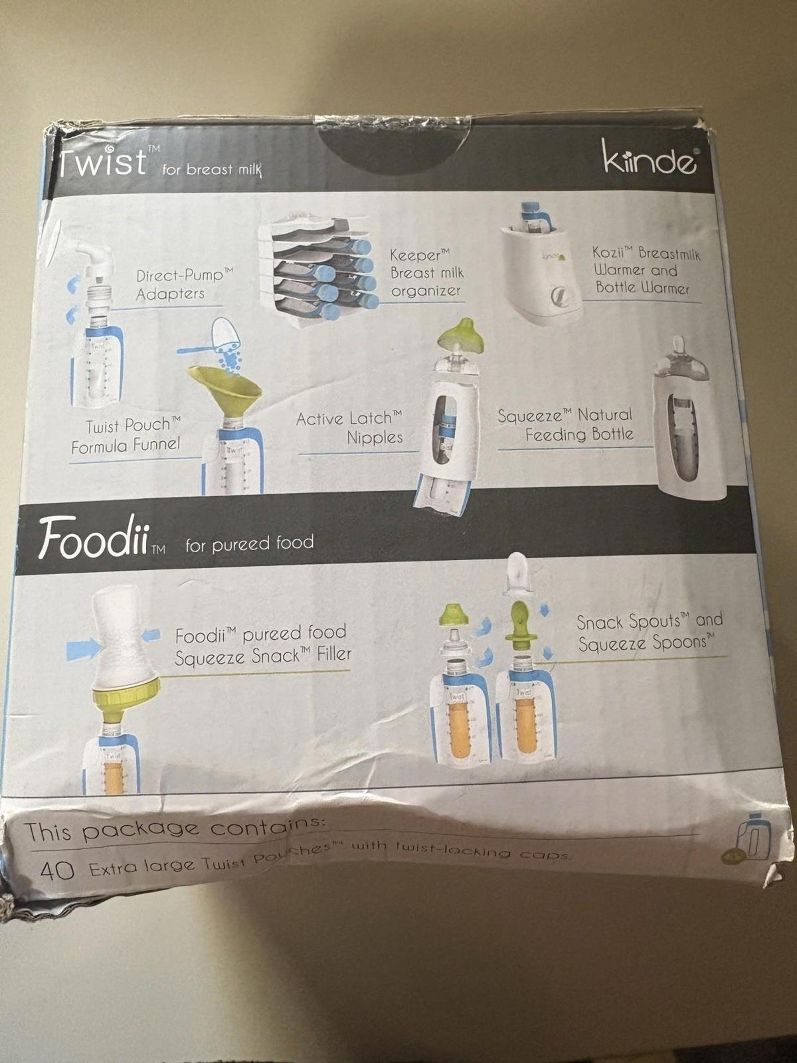 Kinde Twist Breast Milk Storage Pouches 40 Count Full Box, 6oz Each