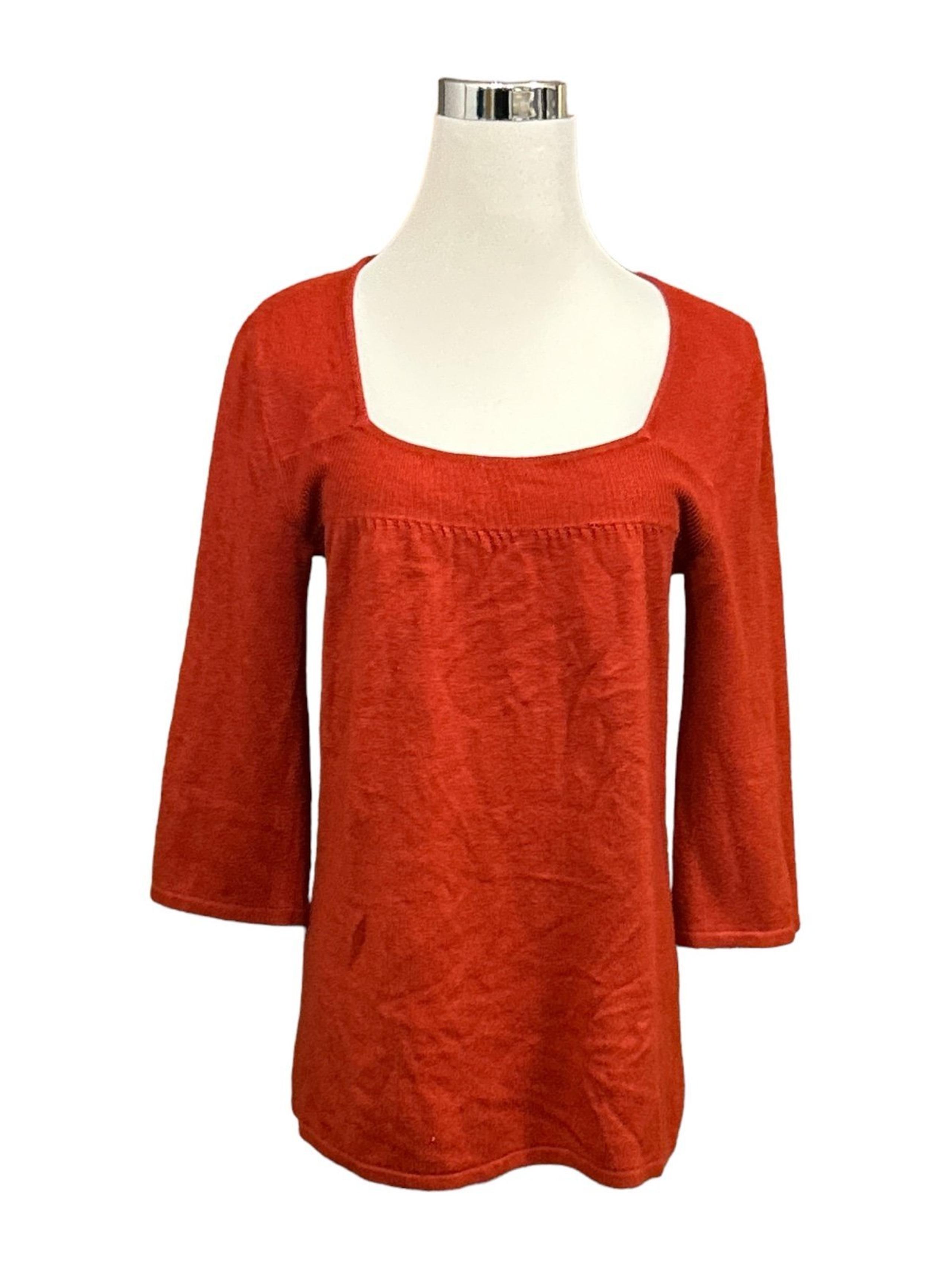 New York & Company Women's Size M Pullover Sweater Soft Casual 3/4 Sleeve Orange