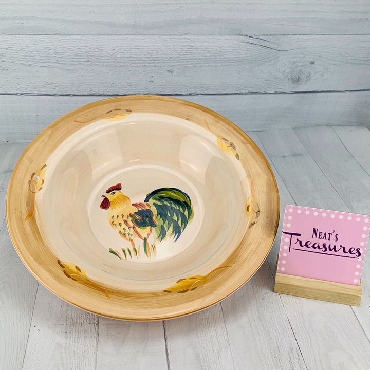 Tabletops Unlimited BOULEVARD Rooster Hand Painted Stoneware Large Serving Bowl