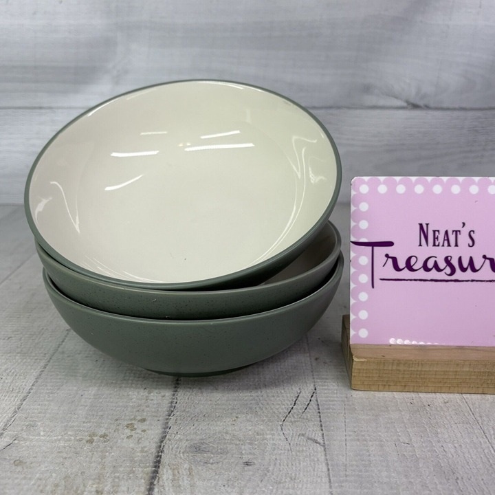 Noritake COLORWAVE GREEN 8485 White Stoneware Stoneware Soup Cereal Bowls Set 3