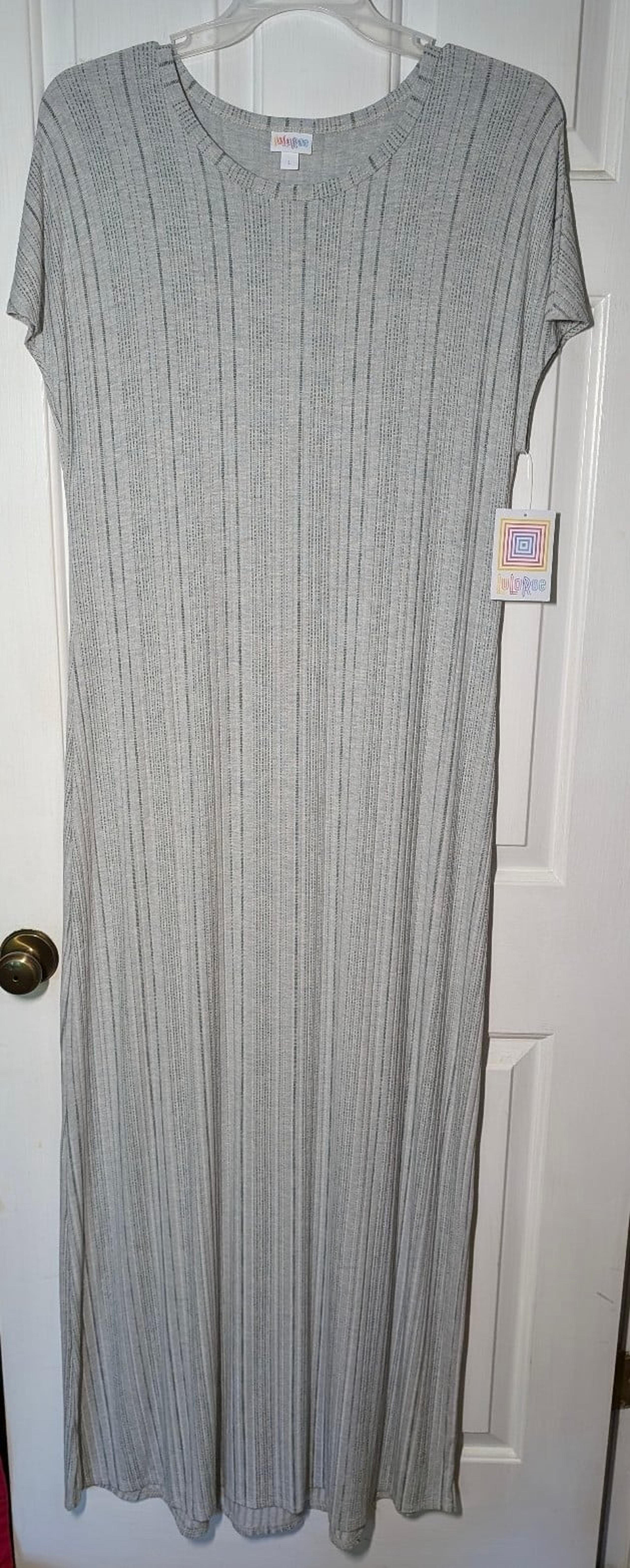 LuLaRoe Maria Maxi Dress Size Large, Heather Grey with Black Stripes - NWT!