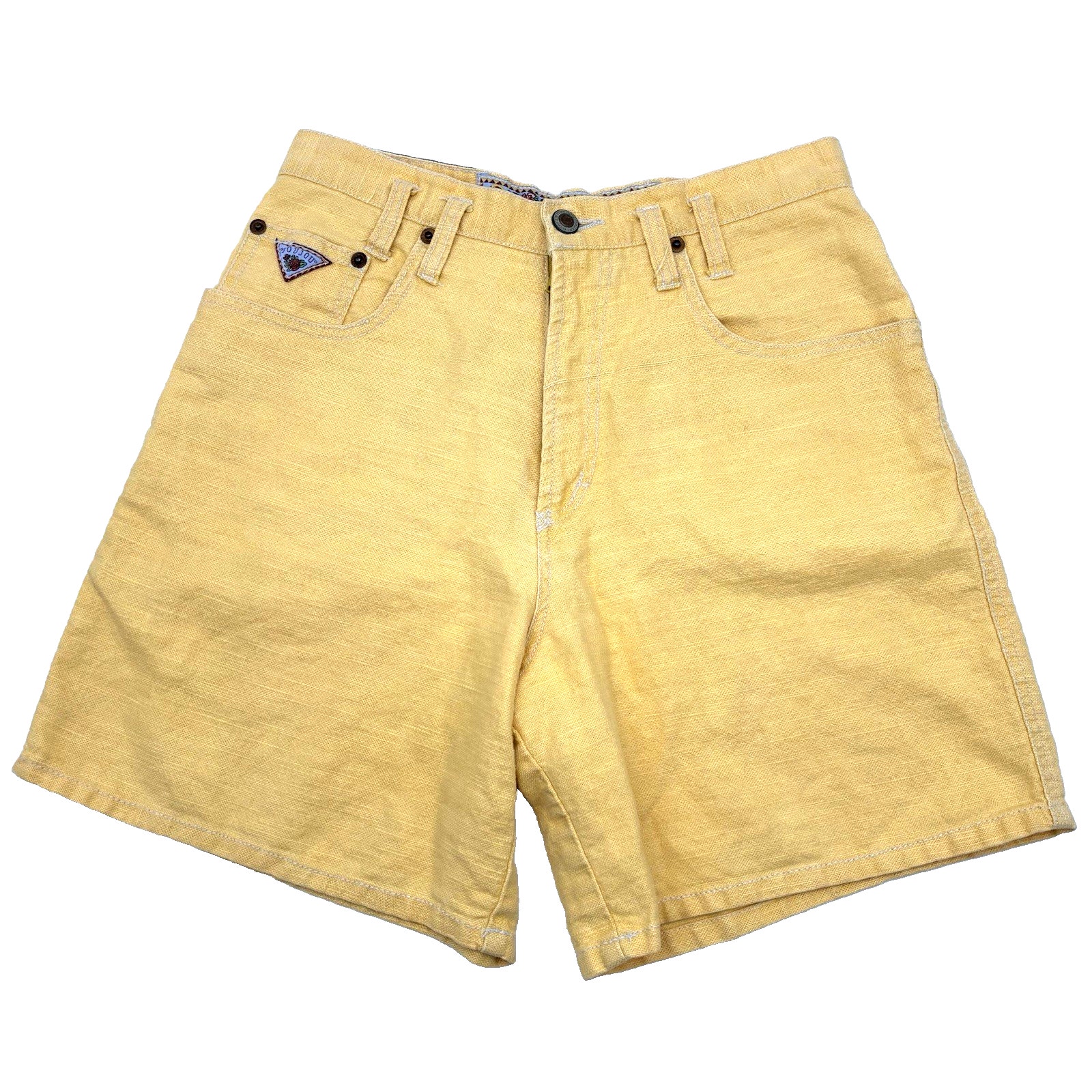 Vintage 90s JouJou Classic Jeans Canary Yellow High Rise Linen Shorts 9/10 26x6