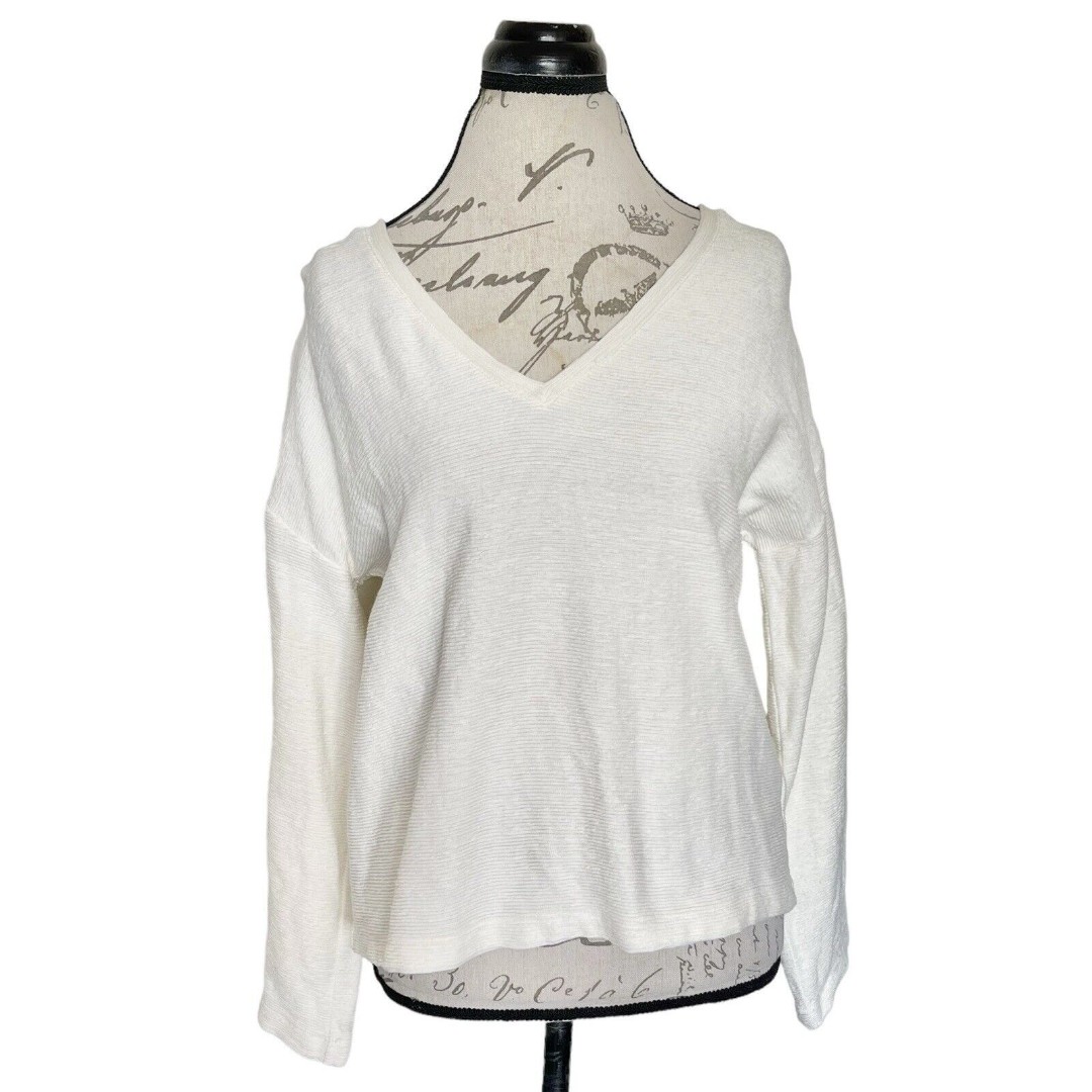 Madewell Womens Sweater Sz Medium Cream Long Sleeve Ottoman Jacquard Minimalist