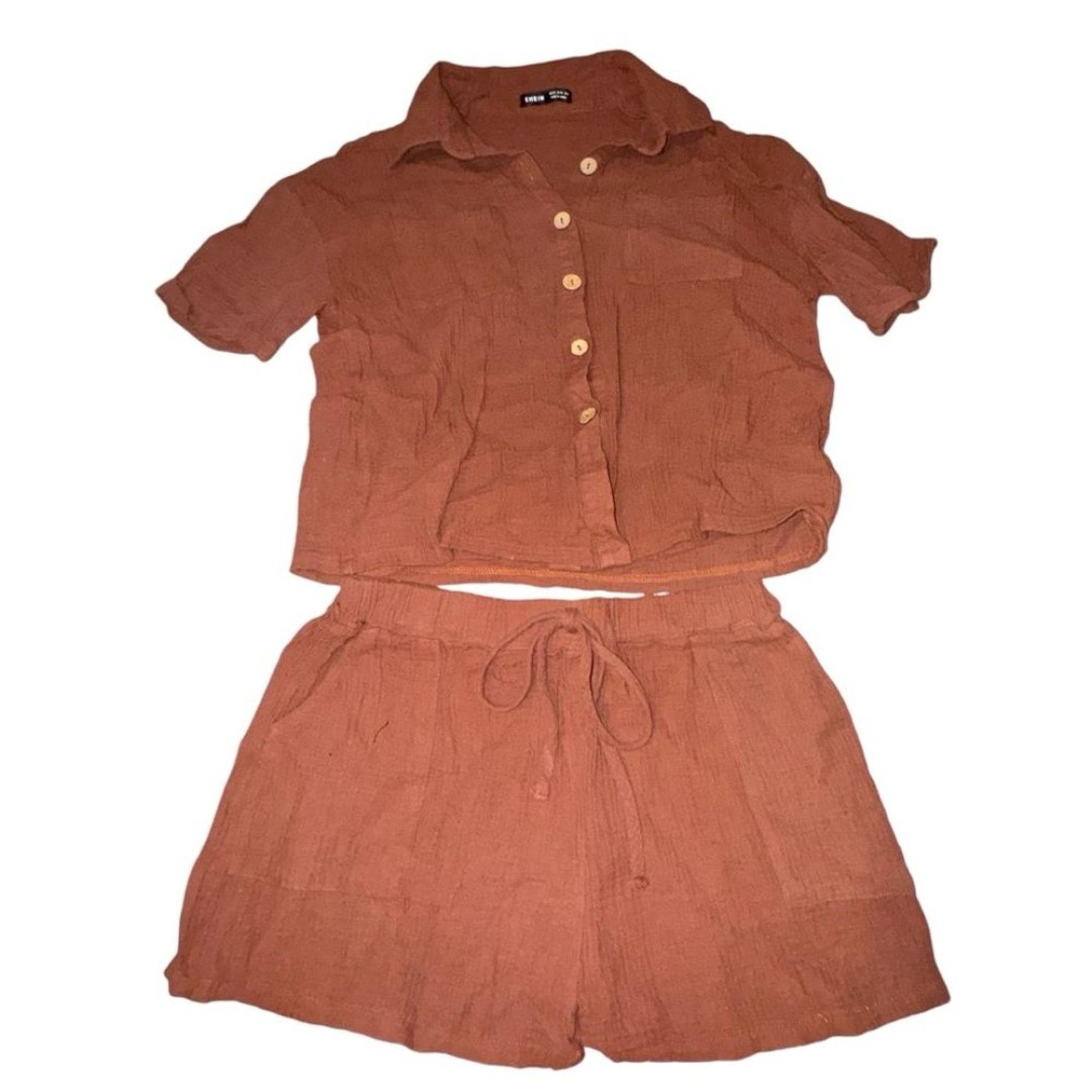 Women's Medium Chocolate Brown Matching Two Piece Short Set