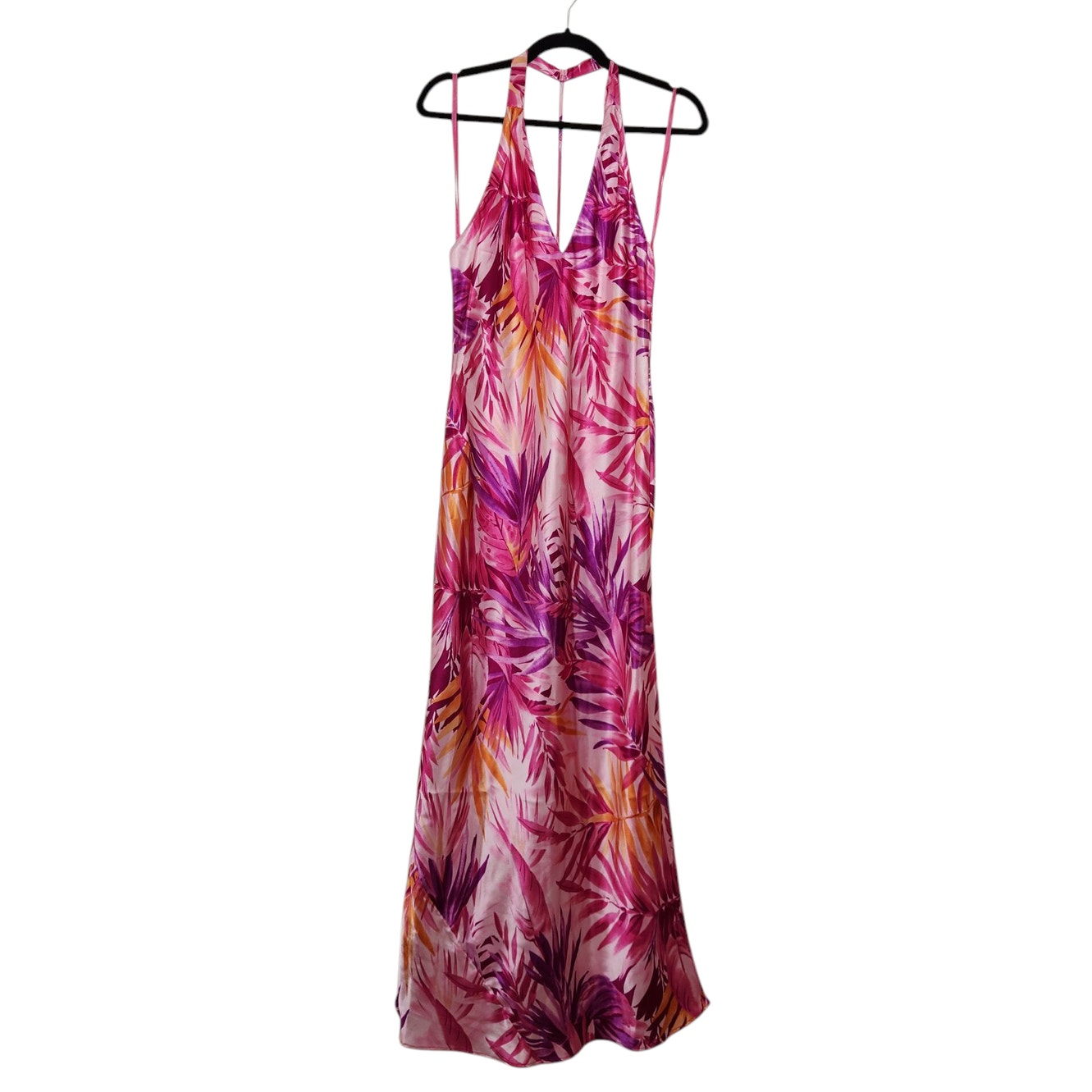 Vintage Fredericks Hollywood Medium Maxi Slip Dress Floral Halter Deep Open Back