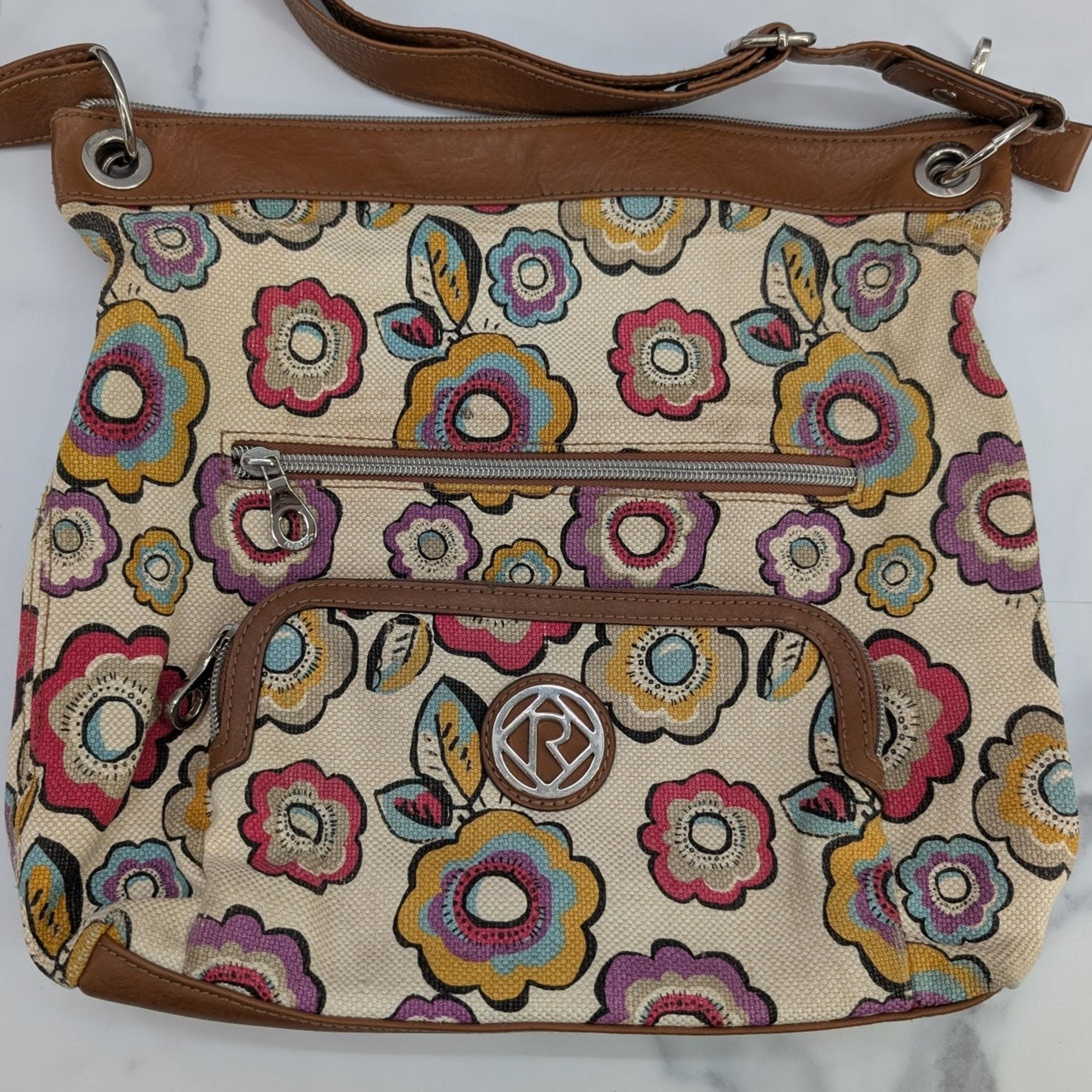 Relic floral crossbody bag purse zipper fall tones hobo 70s 12x12x3 inches