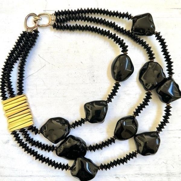 Les Bernard black vintage beaded statement necklace