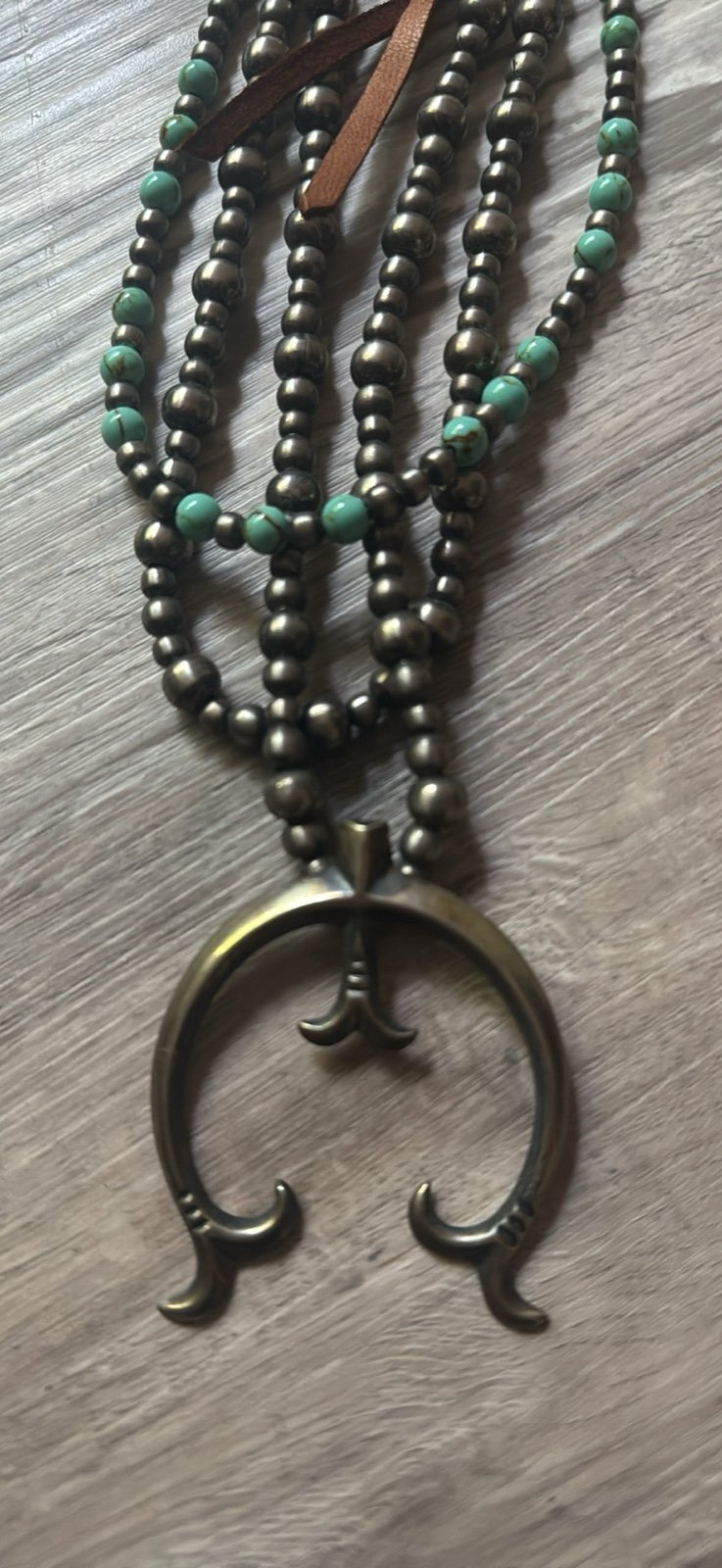German Silver 3 Strand Turquoise Naja Necklace