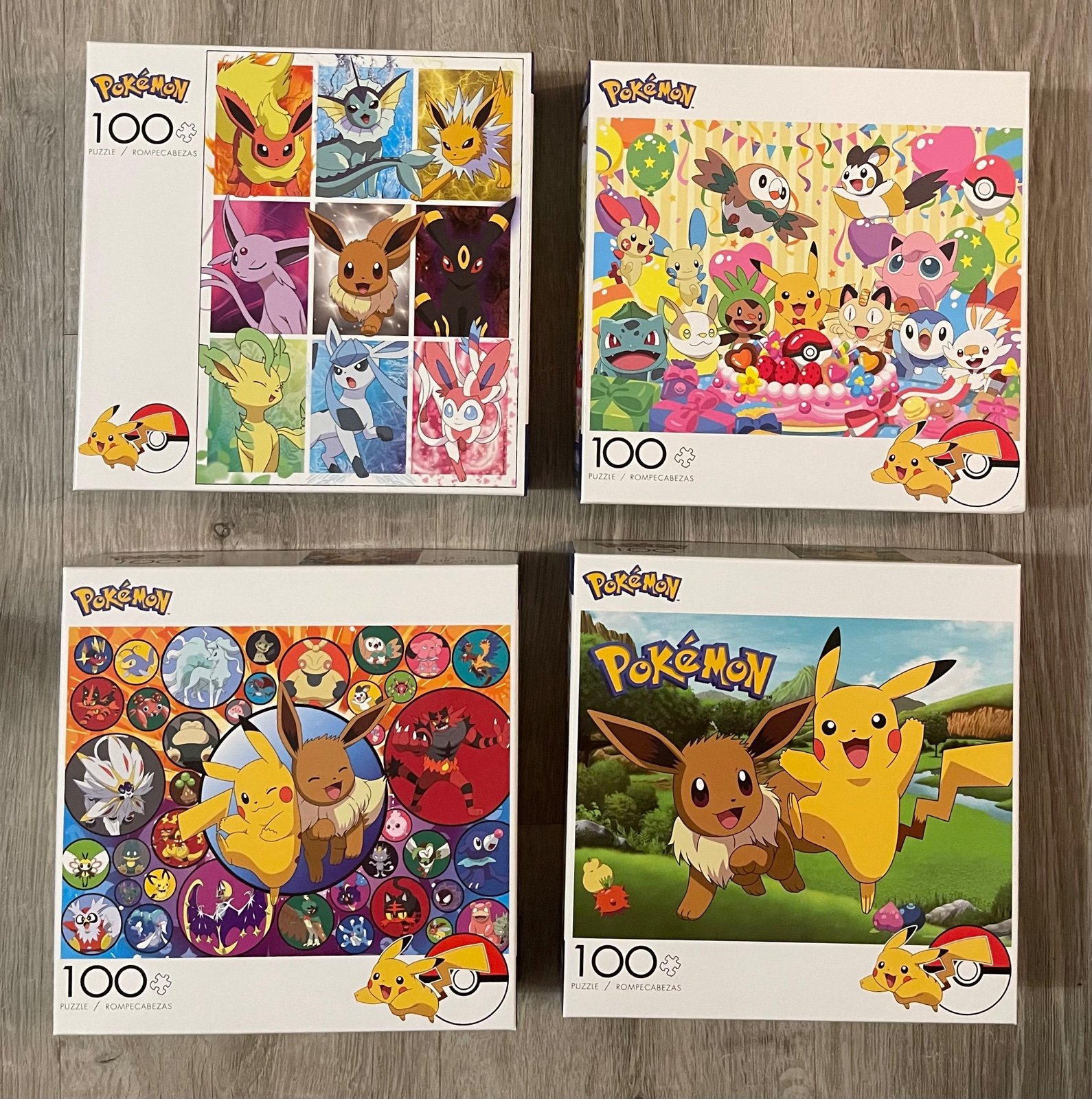 Lot of 4 Pokémon Eevee Evolutions & Alola Region 100 Piece Buffalo Jigsaw Puzzle